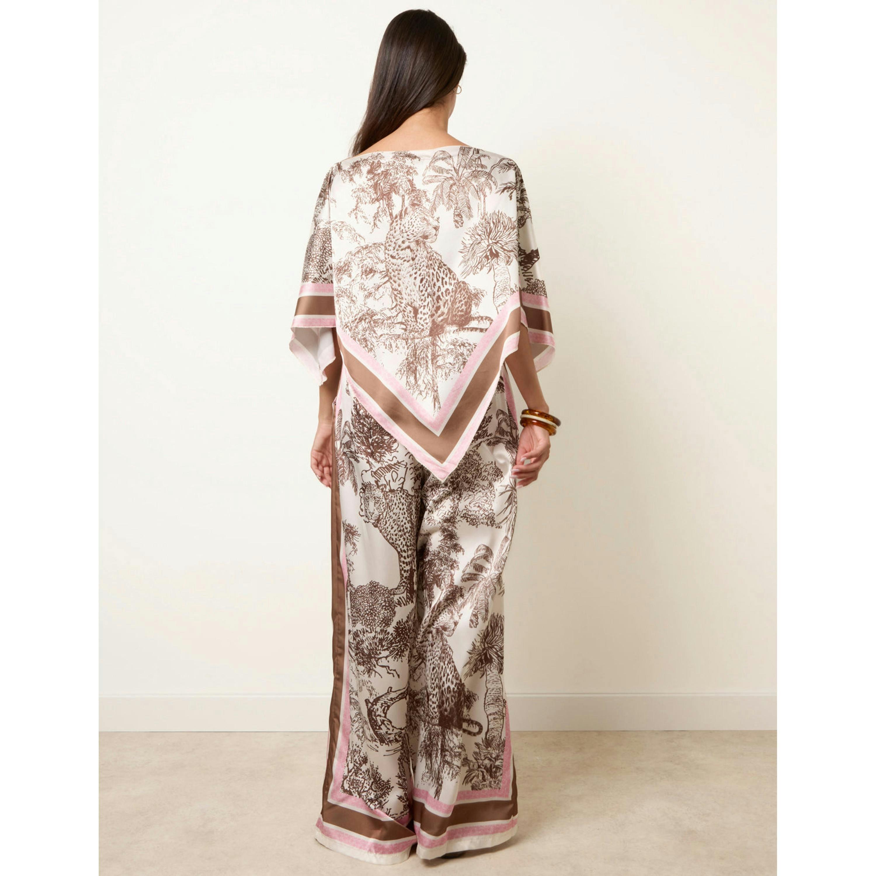 Blue Vanilla Scarf Print Trouser Set  in Brown , view 2 of 4