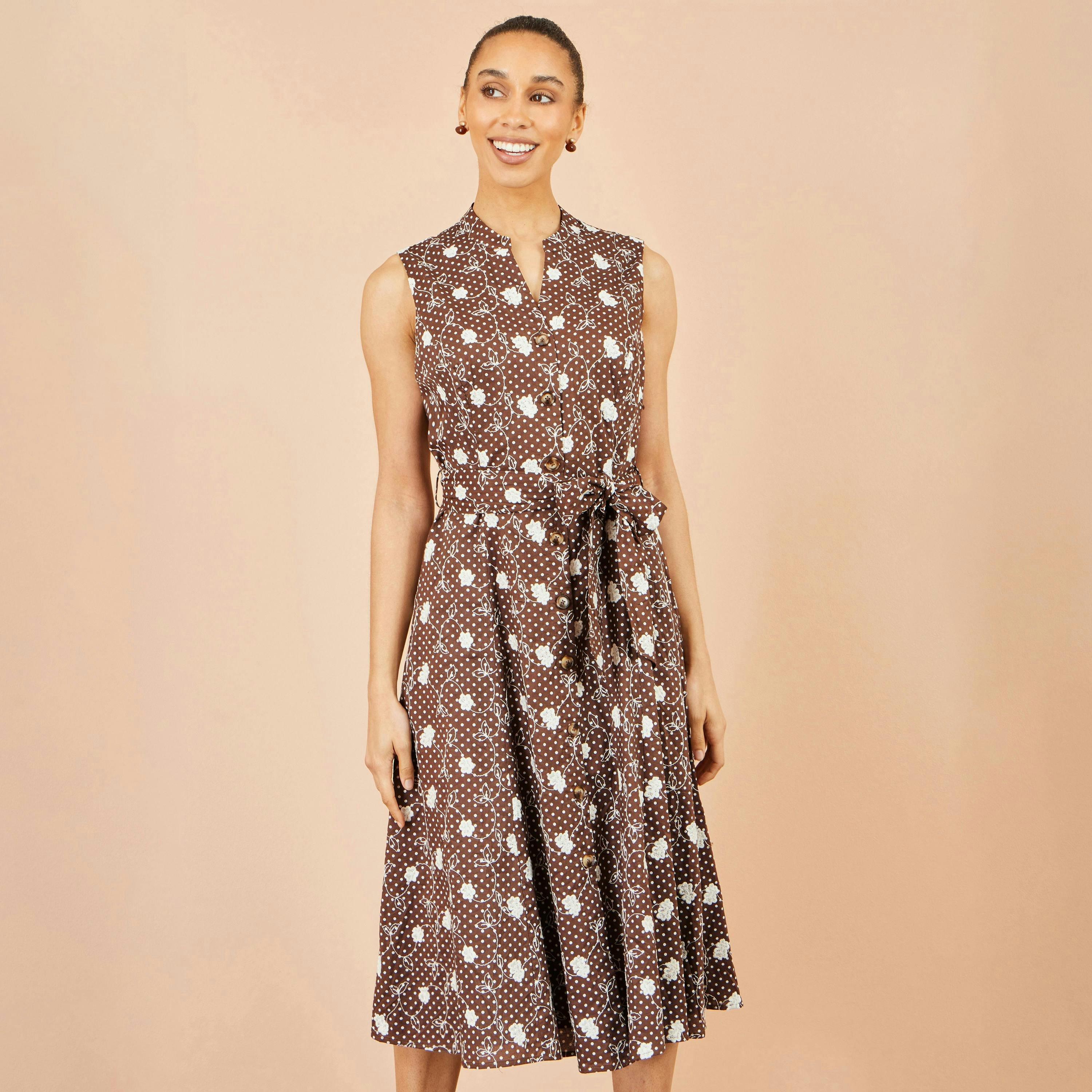 Yumi Brown Cotton Embroidery Shirt Dress , view 2 of 6
