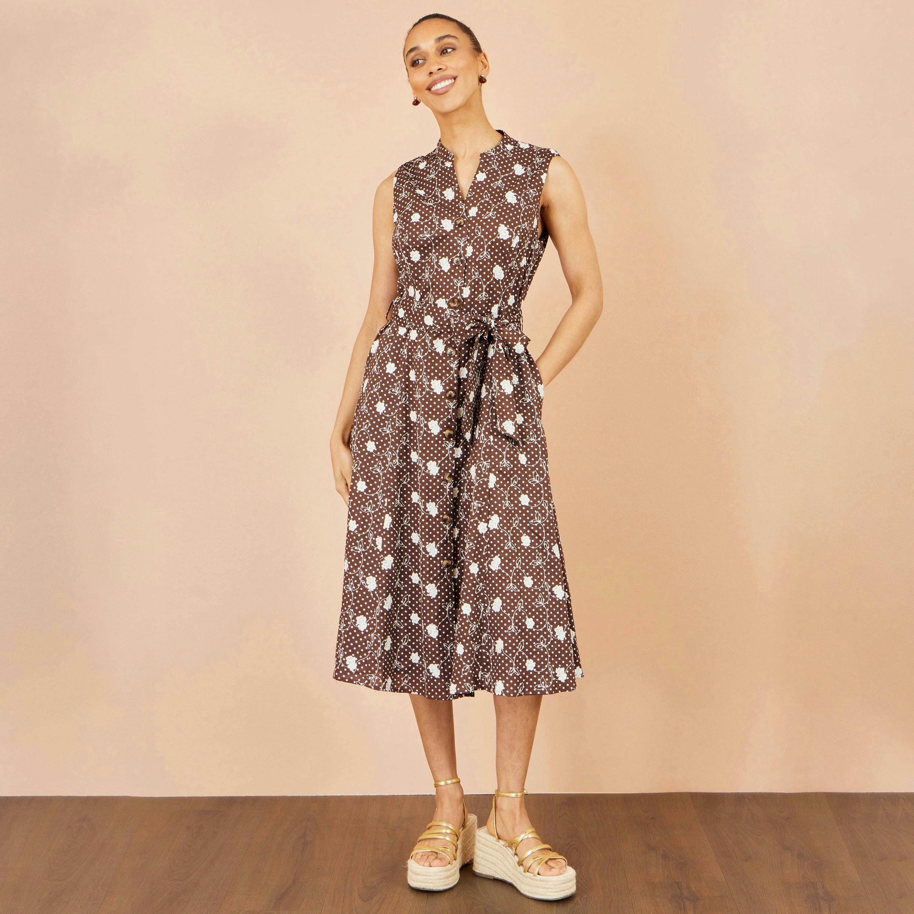 Yumi Brown Cotton Embroidery Shirt Dress , view 3 of 6