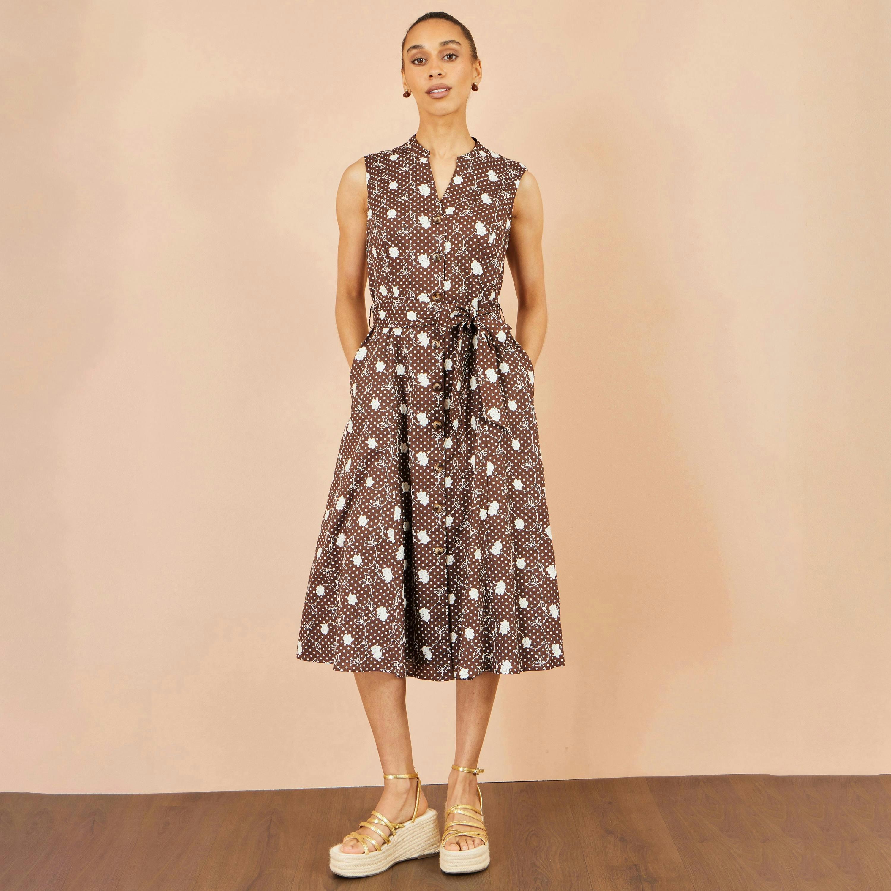 Yumi Brown Cotton Embroidery Shirt Dress , view 4 of 6