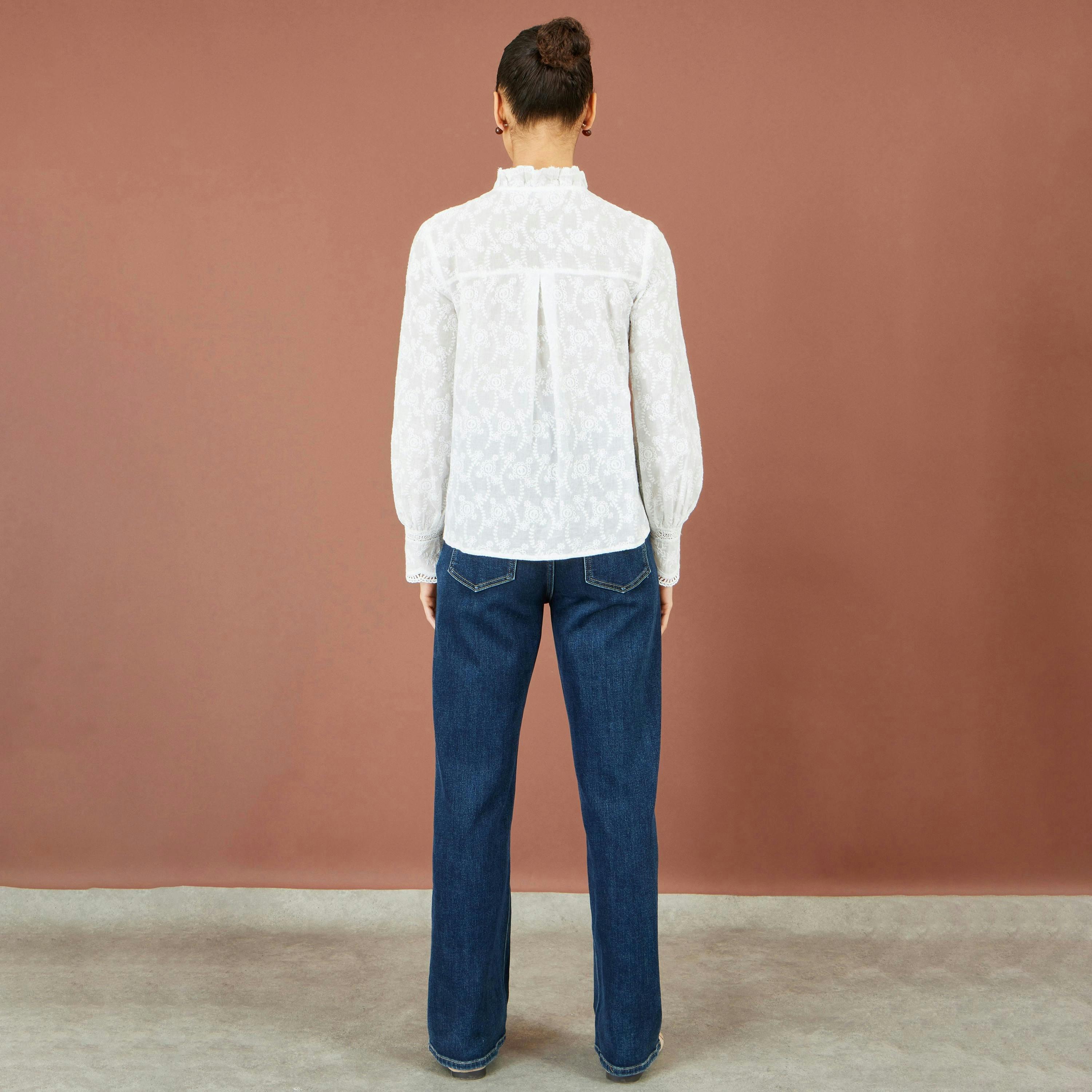 Yumi White Floral Cotton Shirt With Lace Details , view 5 of 6