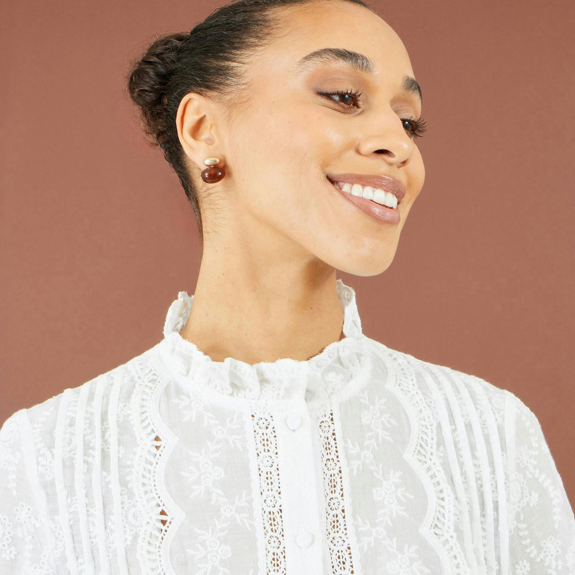 Yumi White Floral Cotton Shirt With Lace Details , view 6 of 6