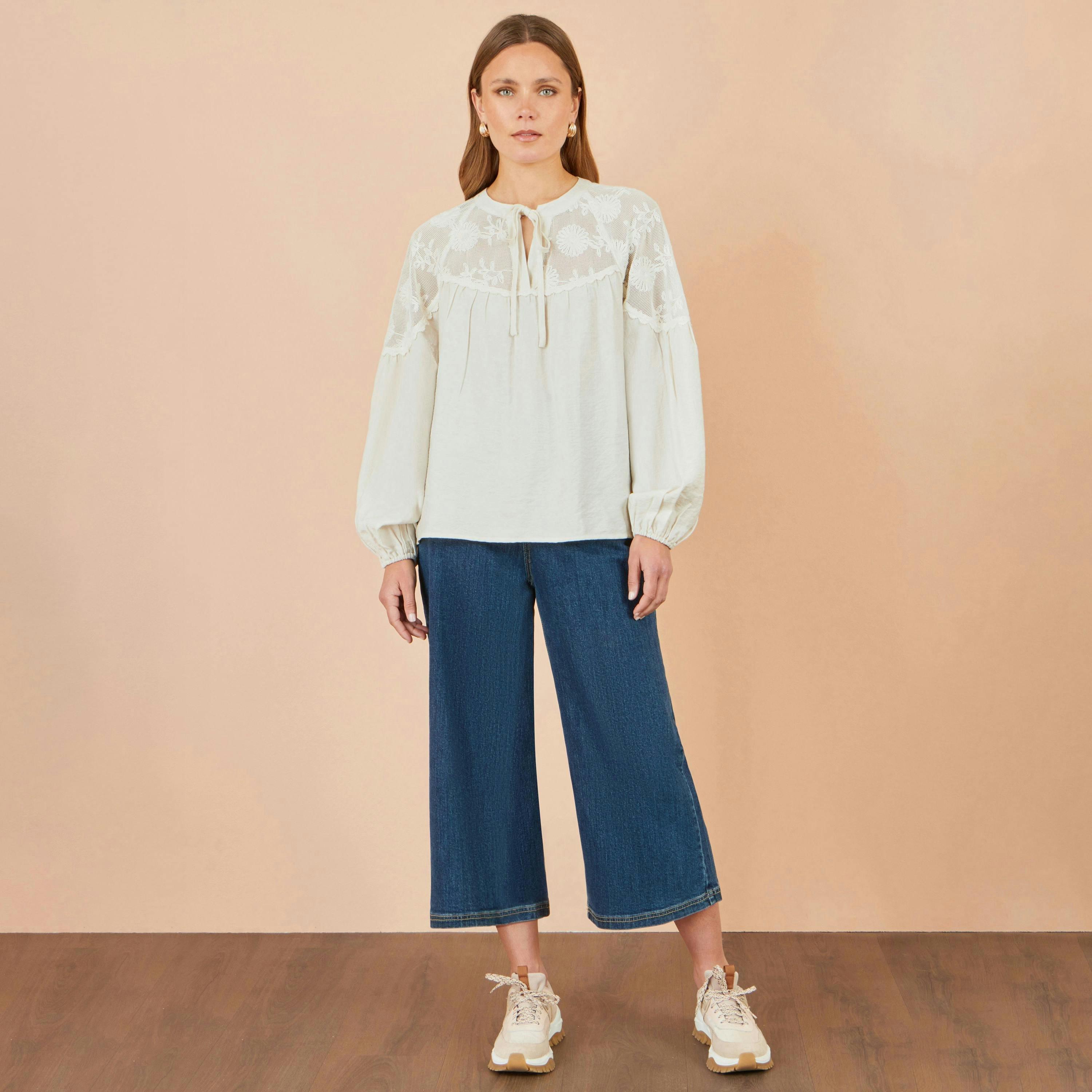 Yumi Ivory Viscose Lace Relaxed Boho Shirt , view 3 of 5