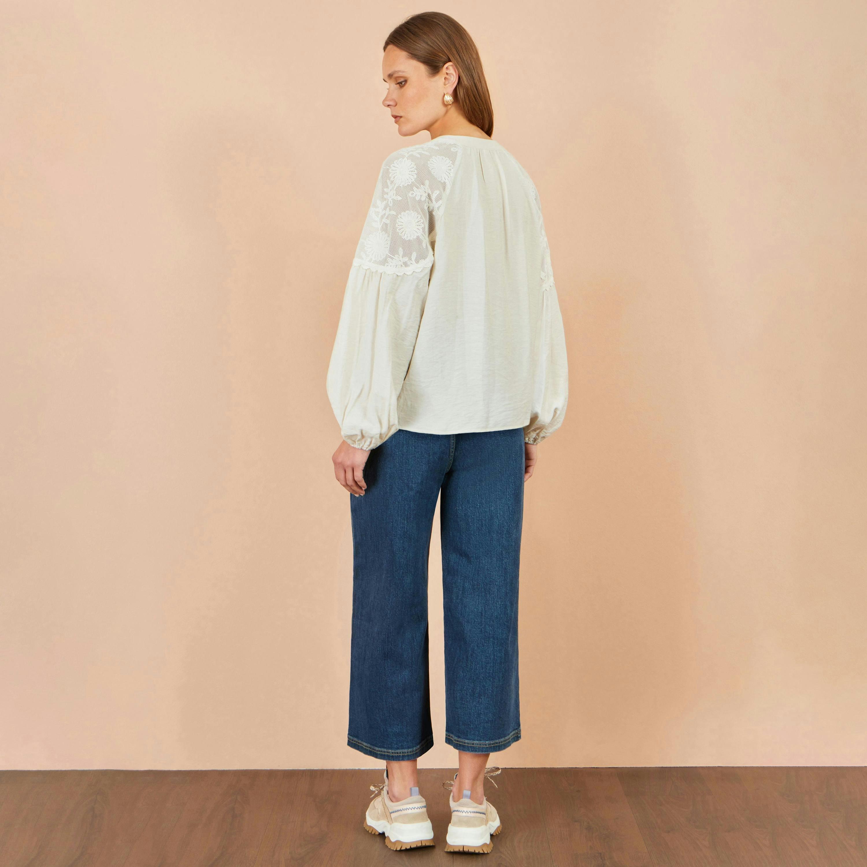 Yumi Ivory Viscose Lace Relaxed Boho Shirt , view 4 of 5