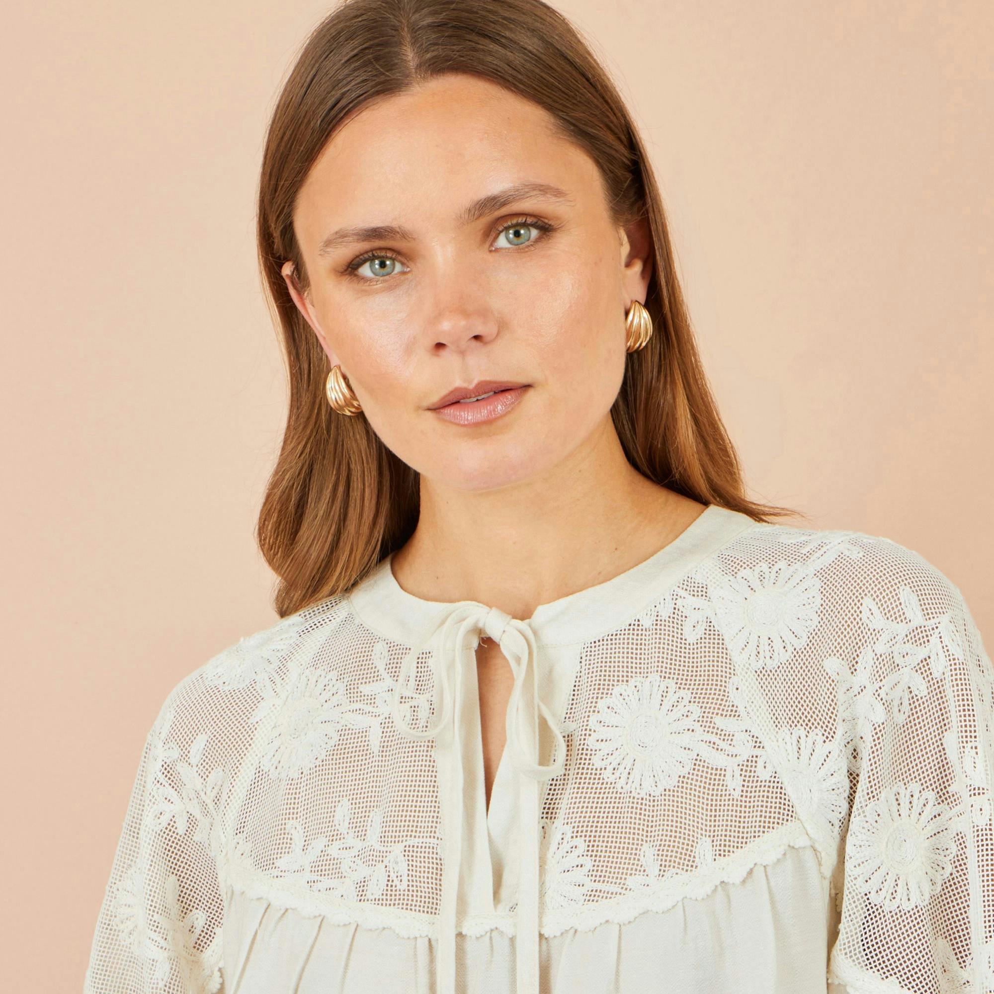 Yumi Ivory Viscose Lace Relaxed Boho Shirt , view 5 of 5