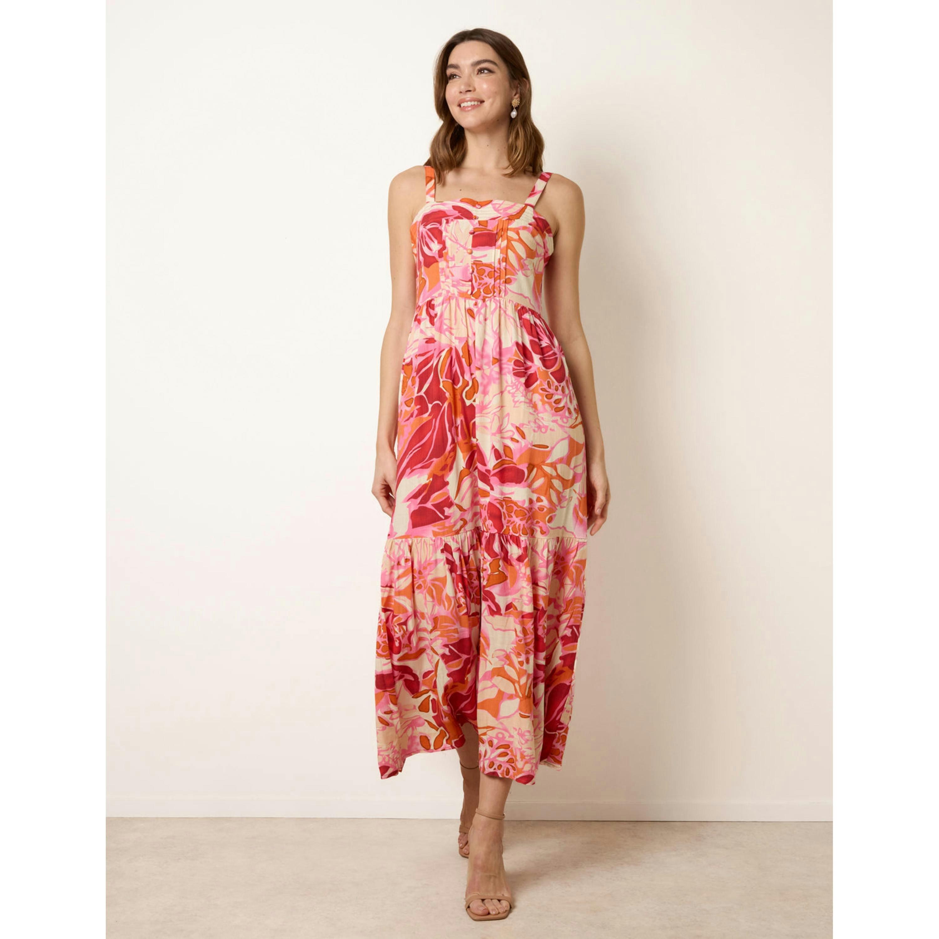 Blue Vanilla Tropical Print Adjustable Strap Maxi Dress  in Pink , view 1 of 4