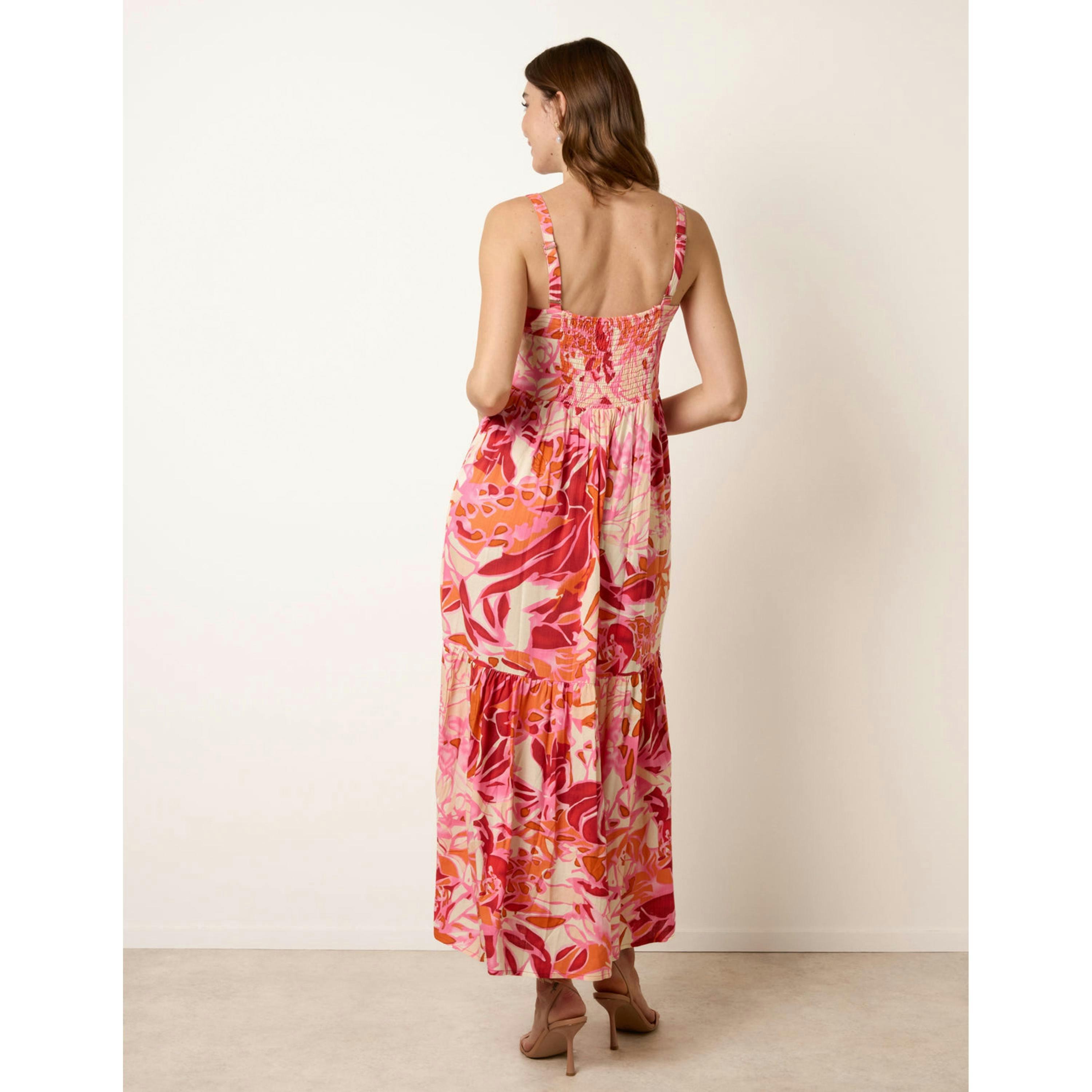 Blue Vanilla Tropical Print Adjustable Strap Maxi Dress  in Pink , view 2 of 4