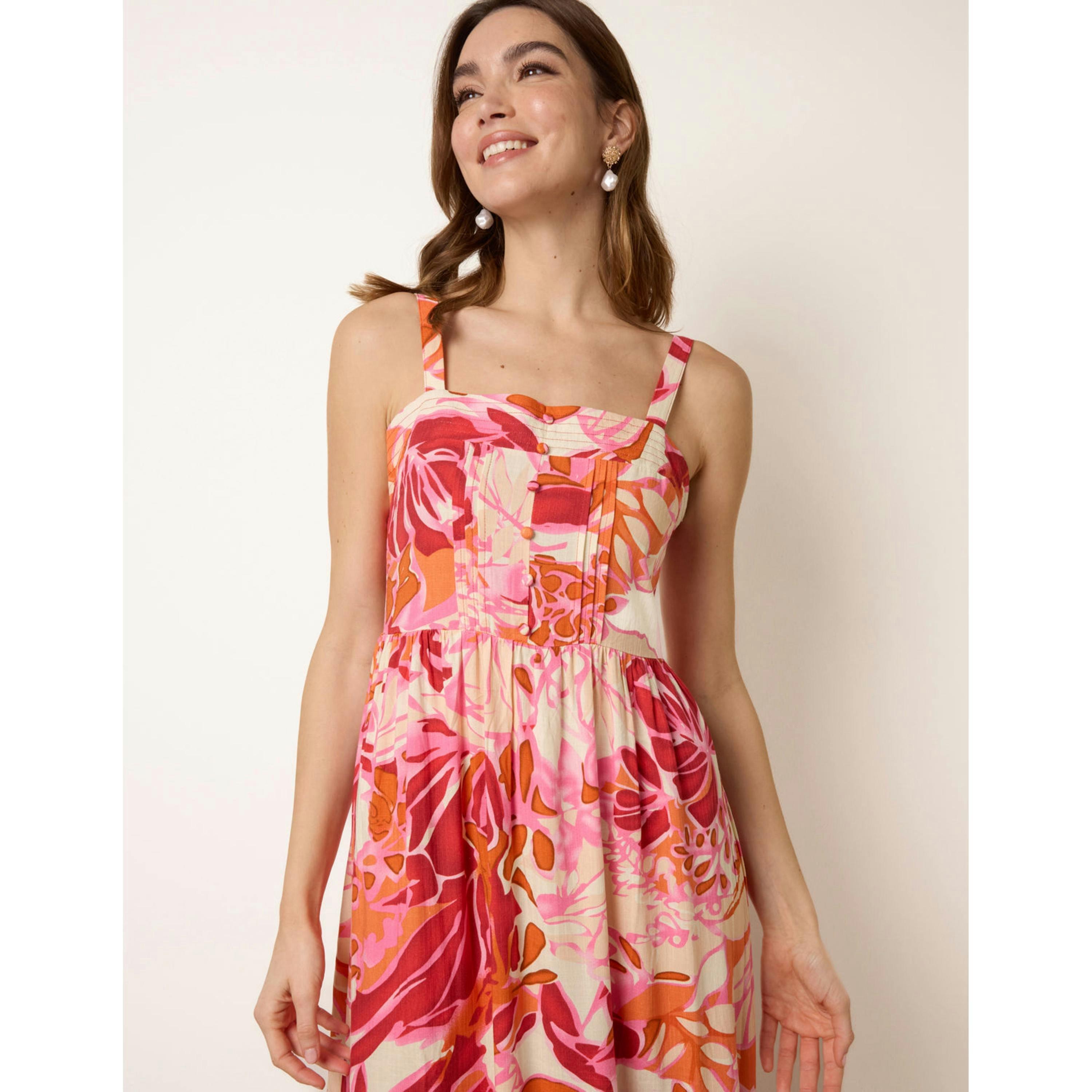 Blue Vanilla Tropical Print Adjustable Strap Maxi Dress  in Pink , view 3 of 4