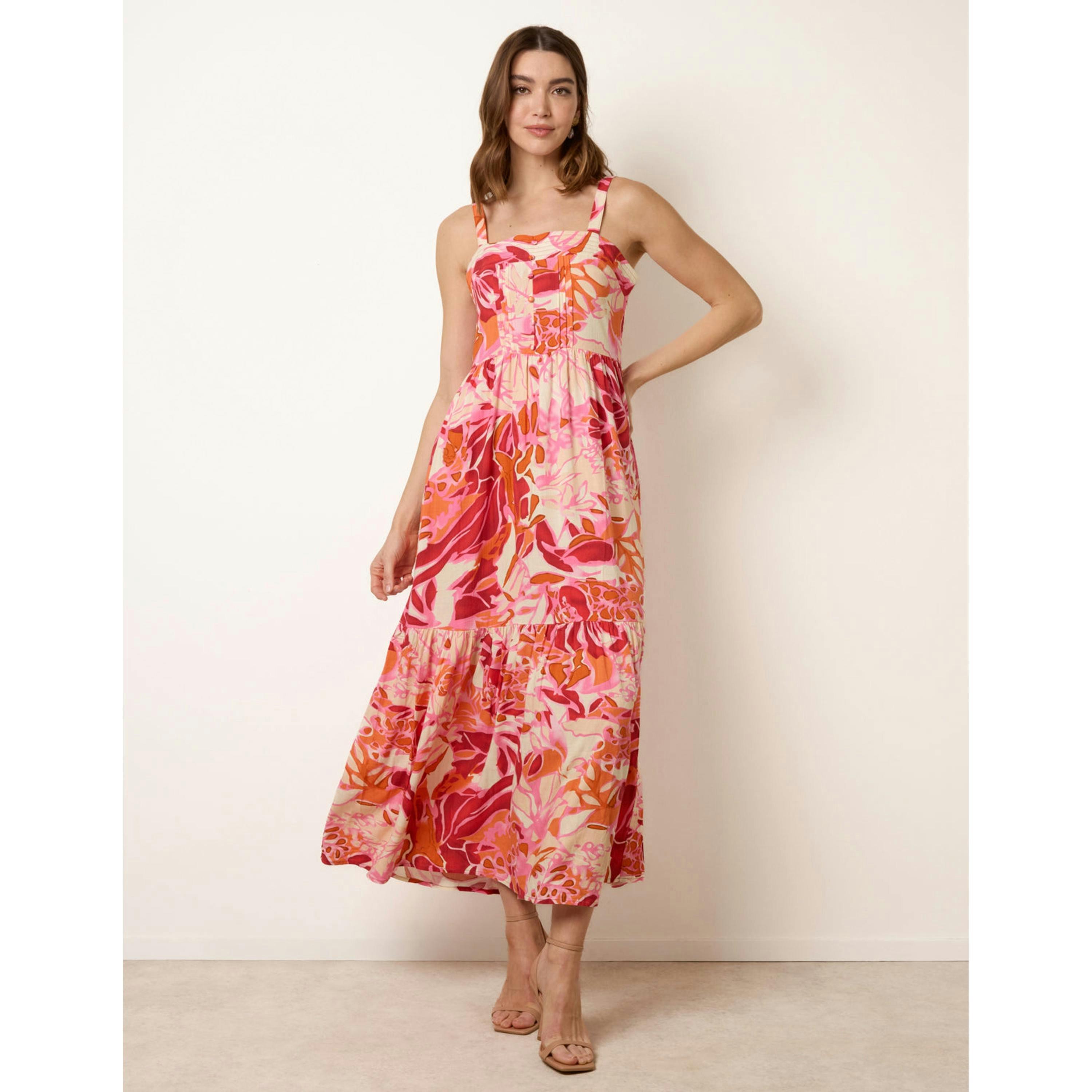 Blue Vanilla Tropical Print Adjustable Strap Maxi Dress  in Pink , view 4 of 4