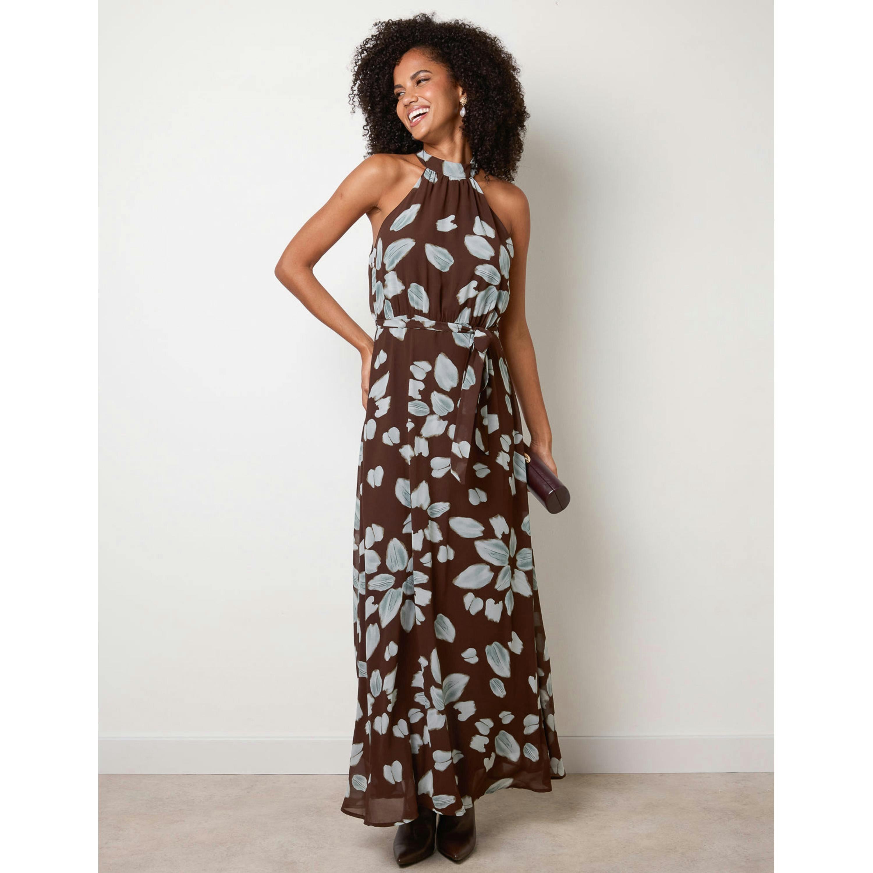 Blue Vanilla High Neck Maxi Dress  in Brown , view 1 of 4