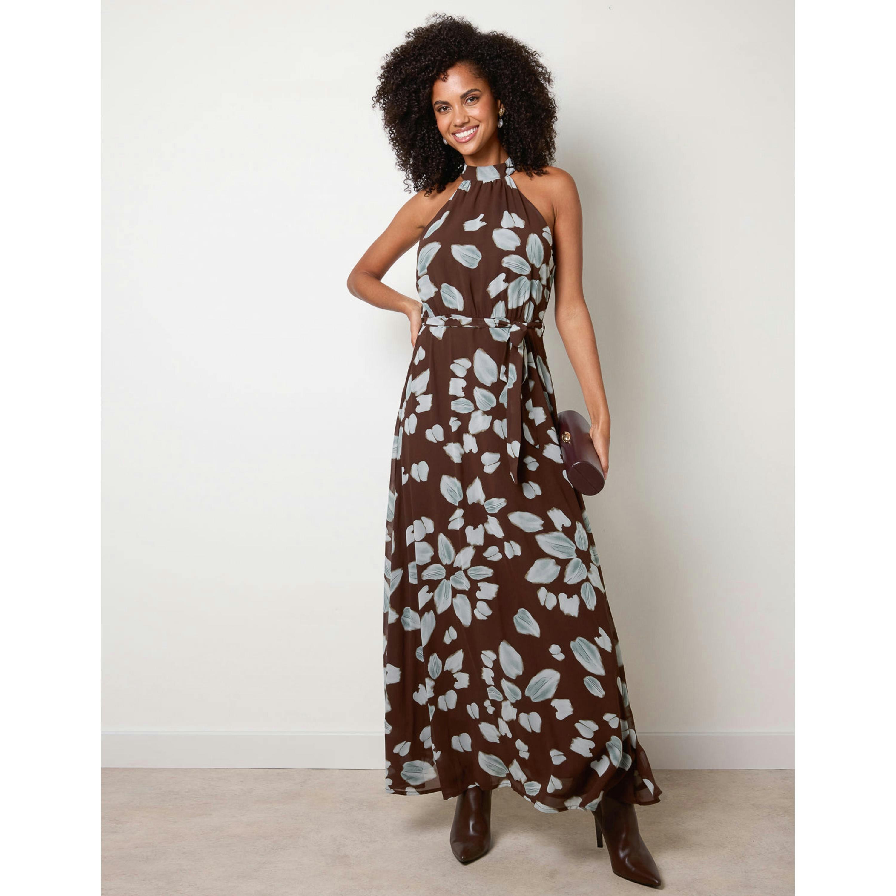 Blue Vanilla High Neck Maxi Dress  in Brown , view 3 of 4
