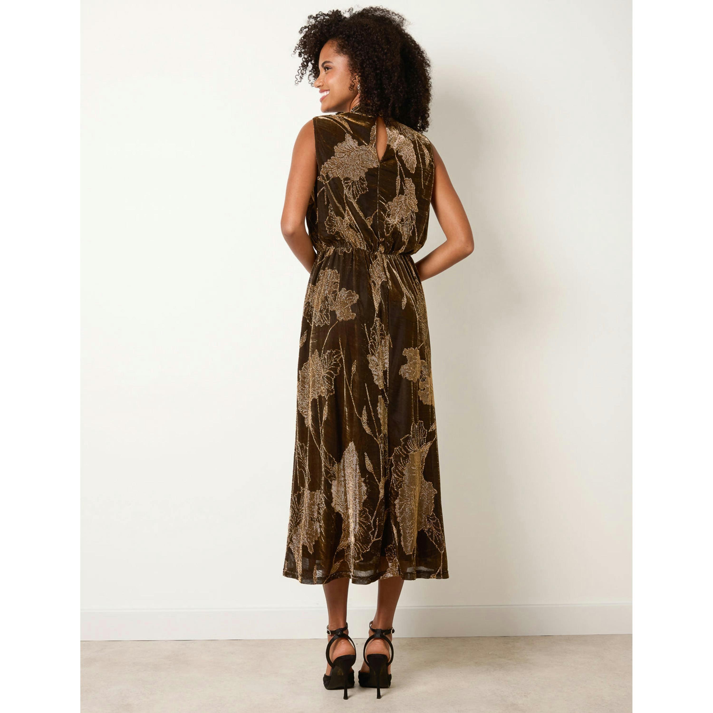 Blue Vanilla High Neck Jacquard Midi Dress  in Bronze , view 2 of 4