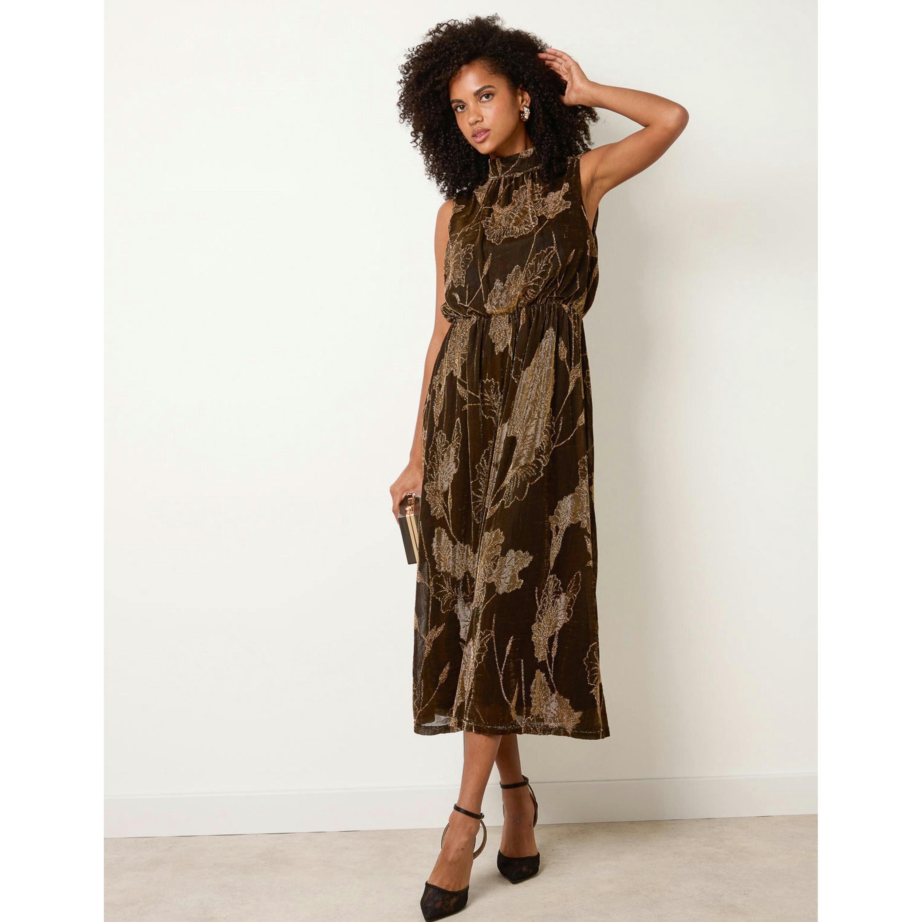 Blue Vanilla High Neck Jacquard Midi Dress  in Bronze , view 4 of 4