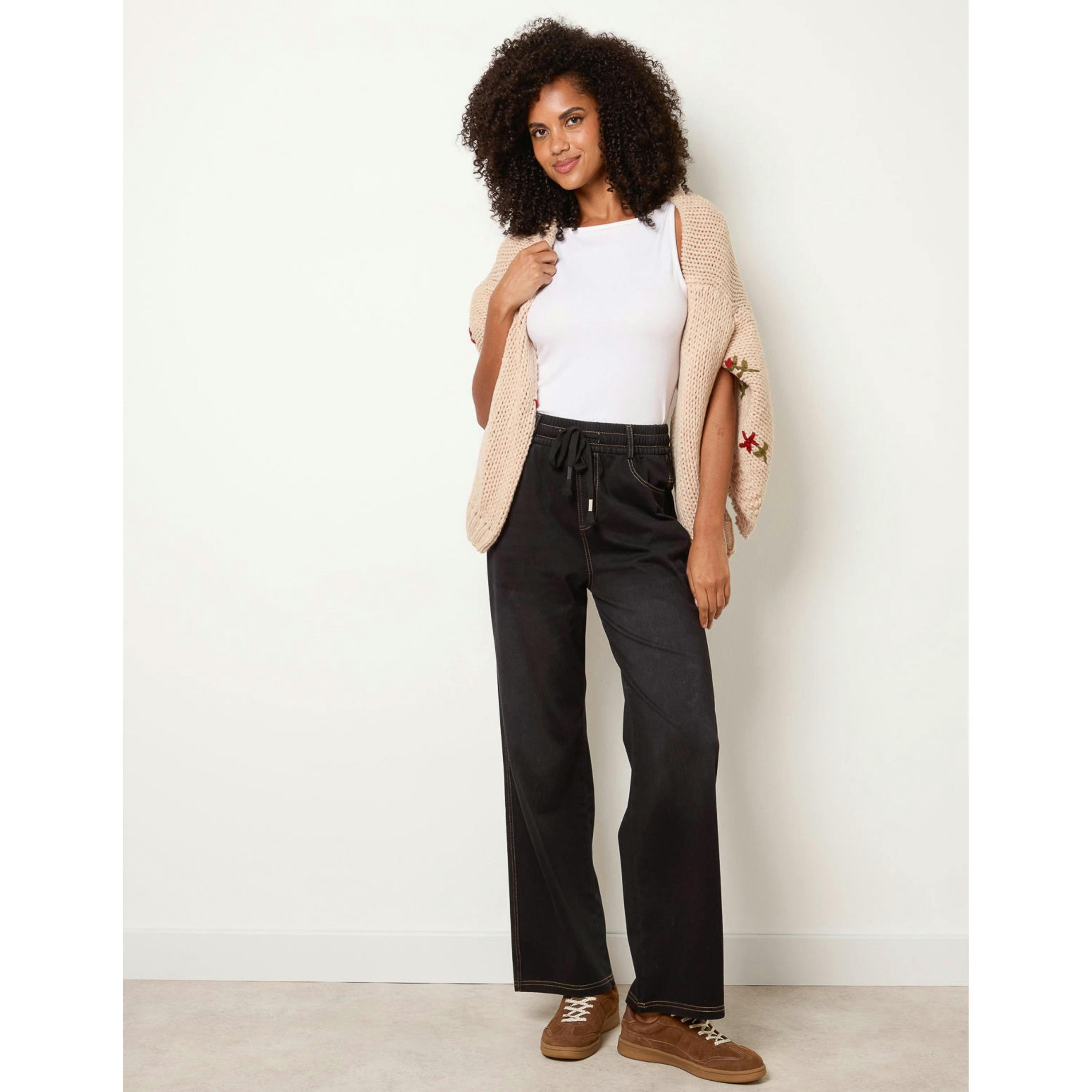 Blue Vanilla Elasticated Waist Jeans With Tie  in Black , view 1 of 4