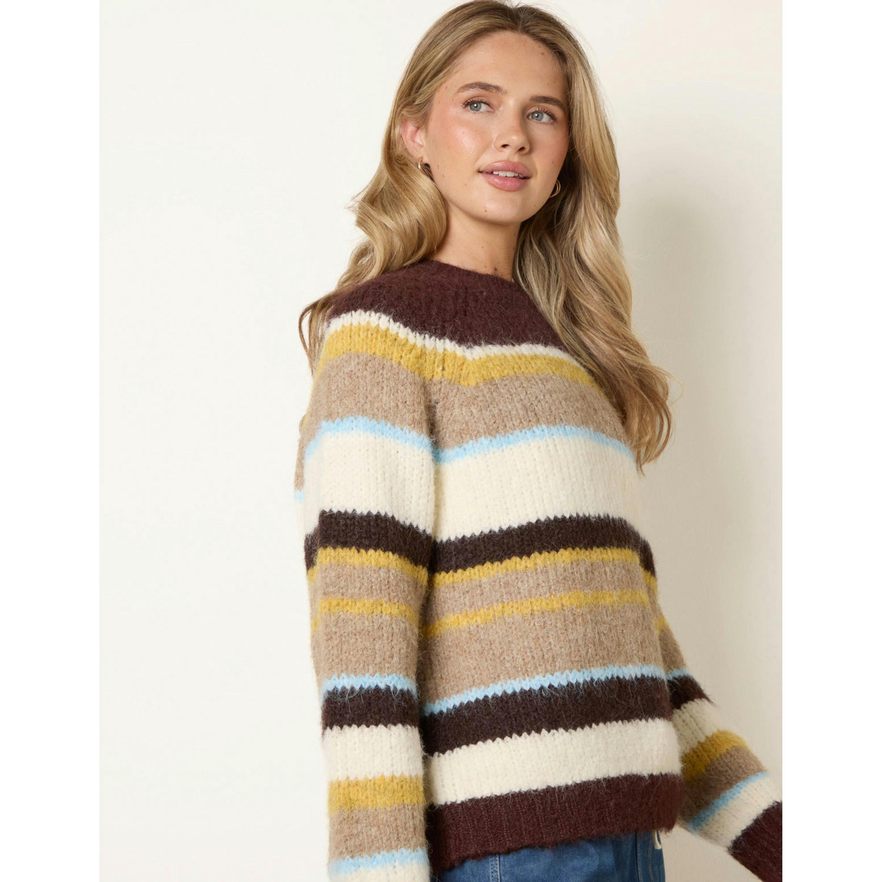 Blue Vanilla Striped Round Neck Knit Jumper  in Brown , view 1 of 4
