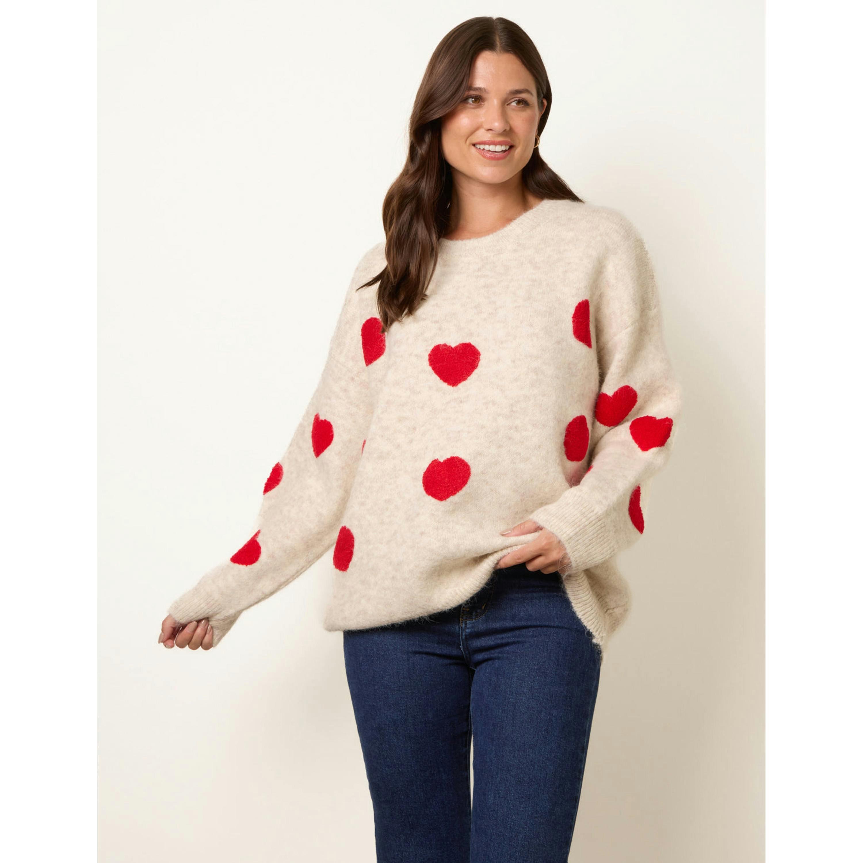 Blue Vanilla Heart Crew Neck Knit Jumper  in Beige , view 1 of 4