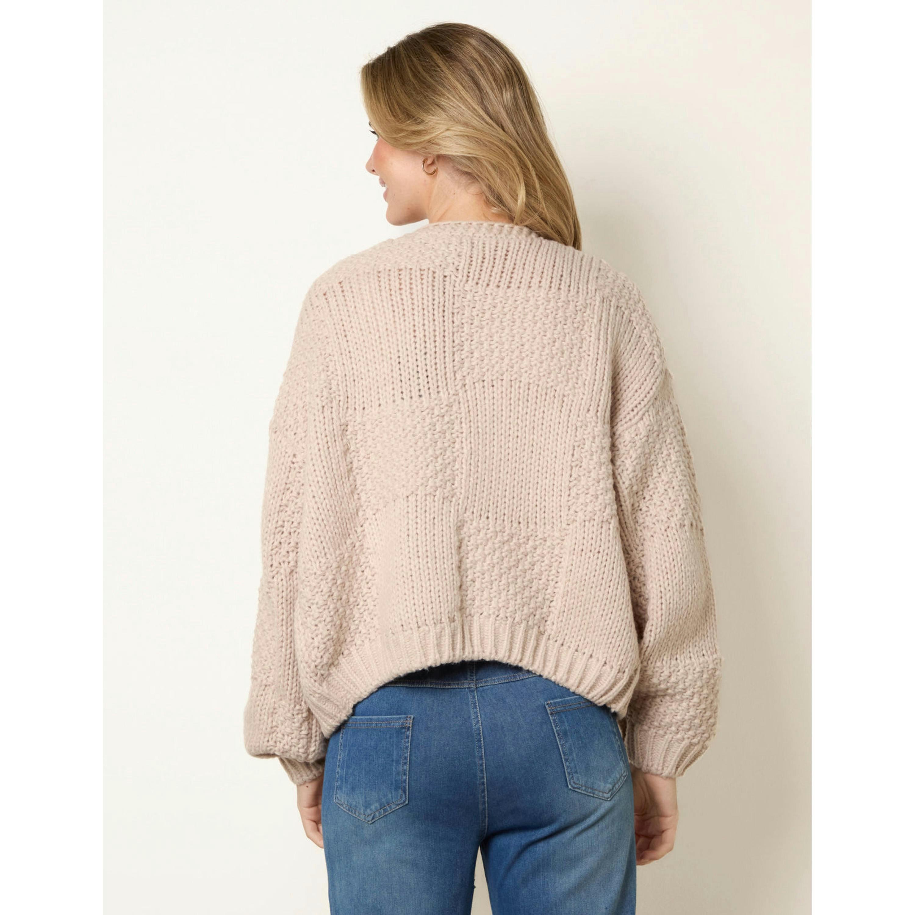 Blue Vanilla Flower Embroidery Cardigan  in Stone , view 2 of 5