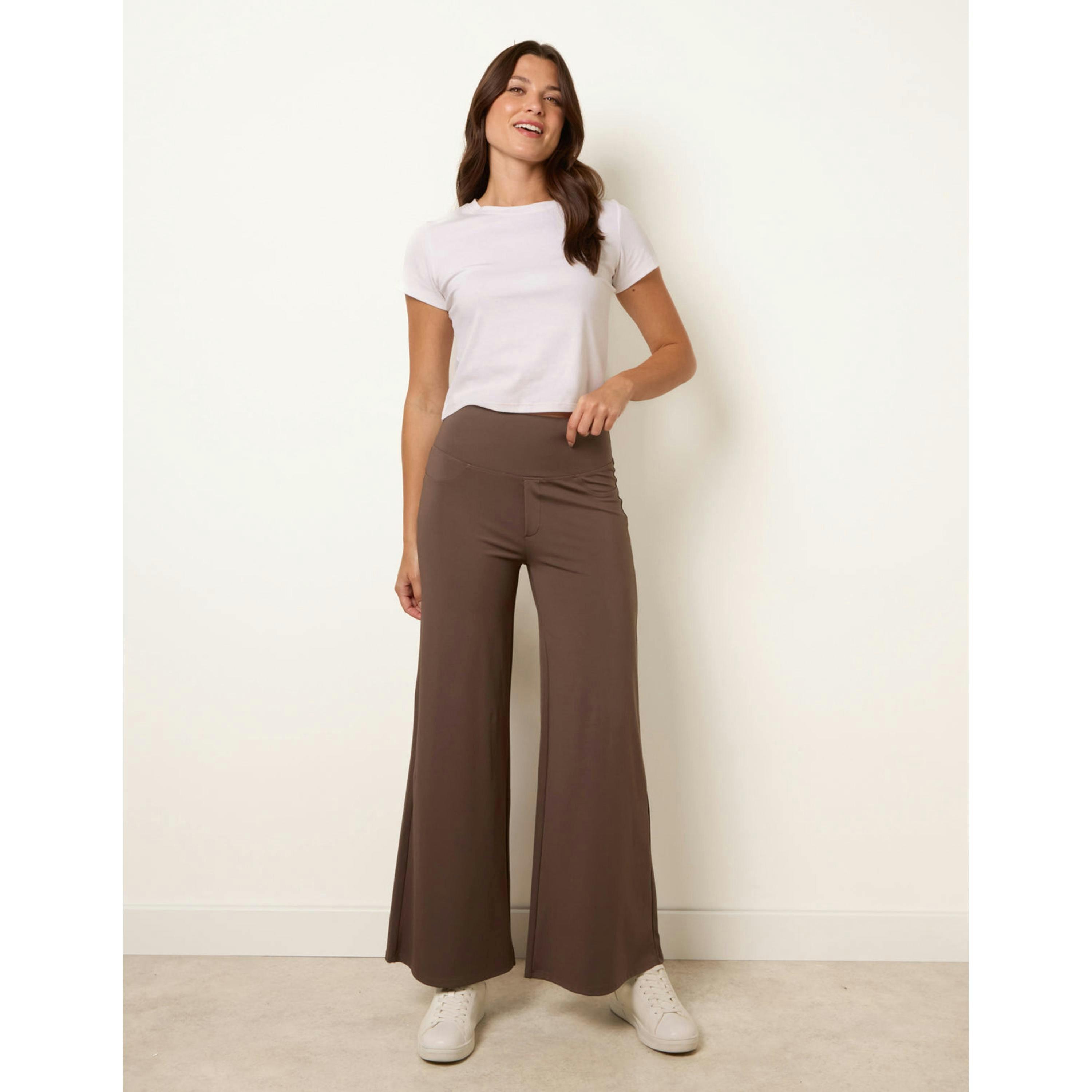 Blue Vanilla Wide Leg Soft Touch Trousers With Stretch  in Brown , view 1 of 4