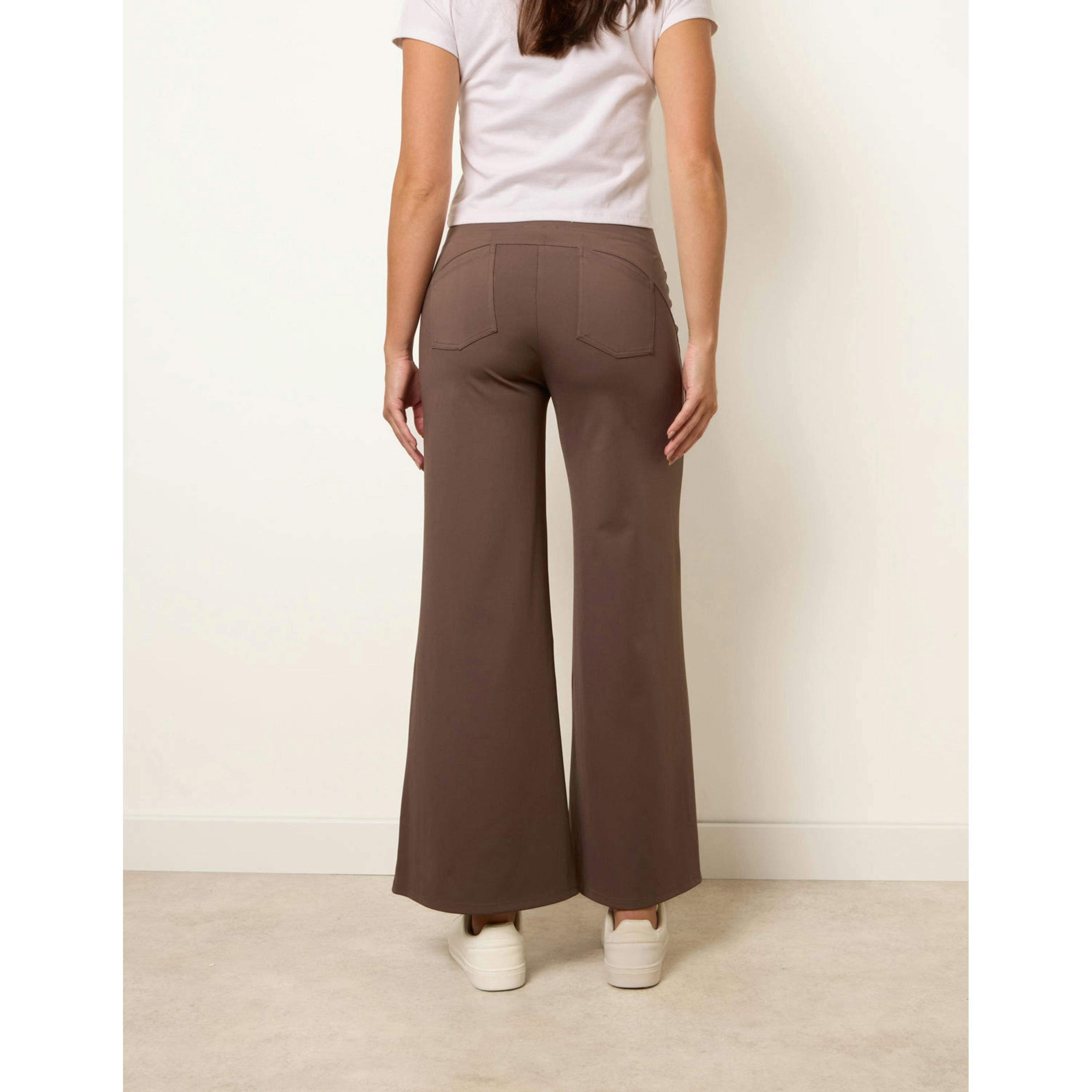 Blue Vanilla Wide Leg Soft Touch Trousers With Stretch  in Brown , view 2 of 4