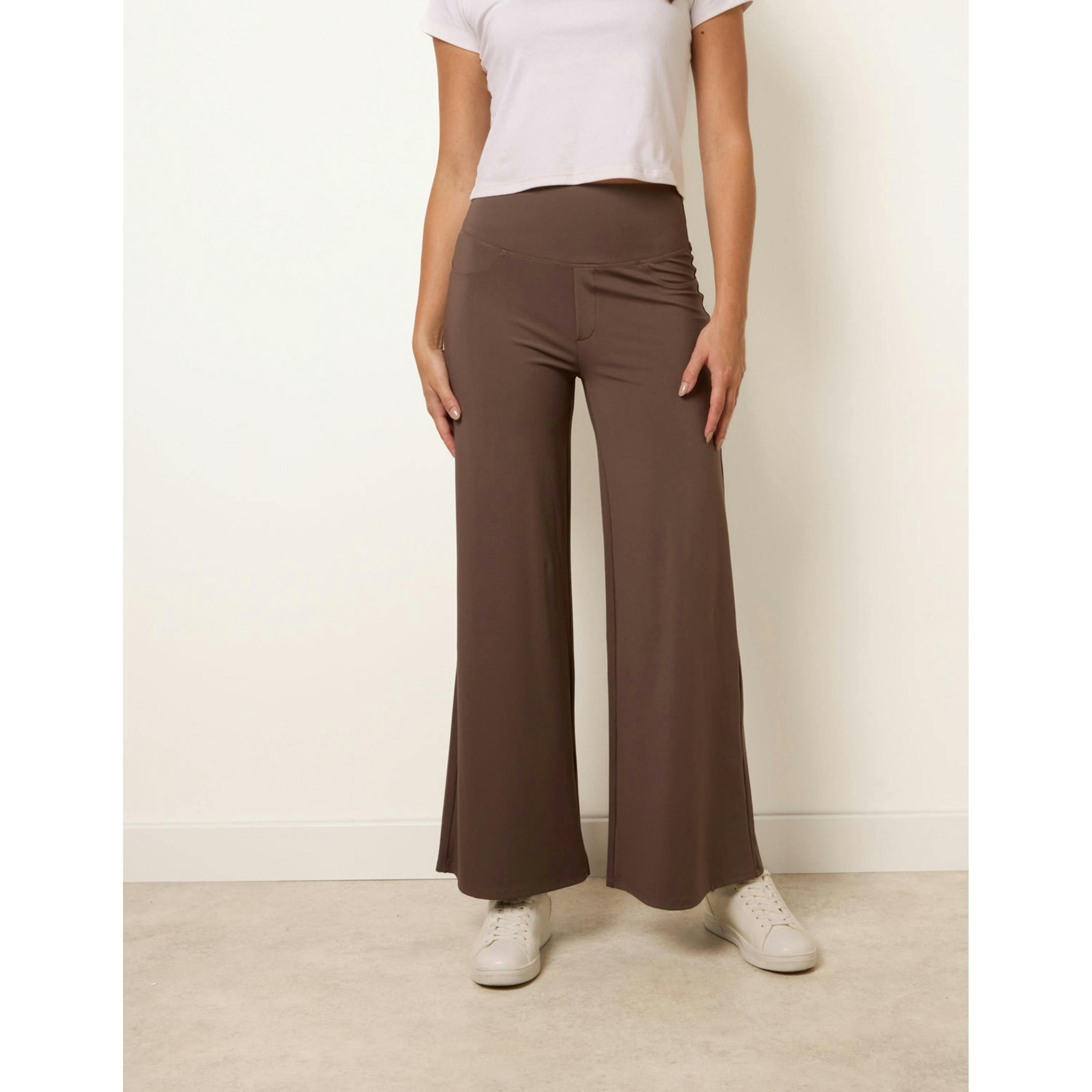 Blue Vanilla Wide Leg Soft Touch Trousers With Stretch  in Brown , view 3 of 4