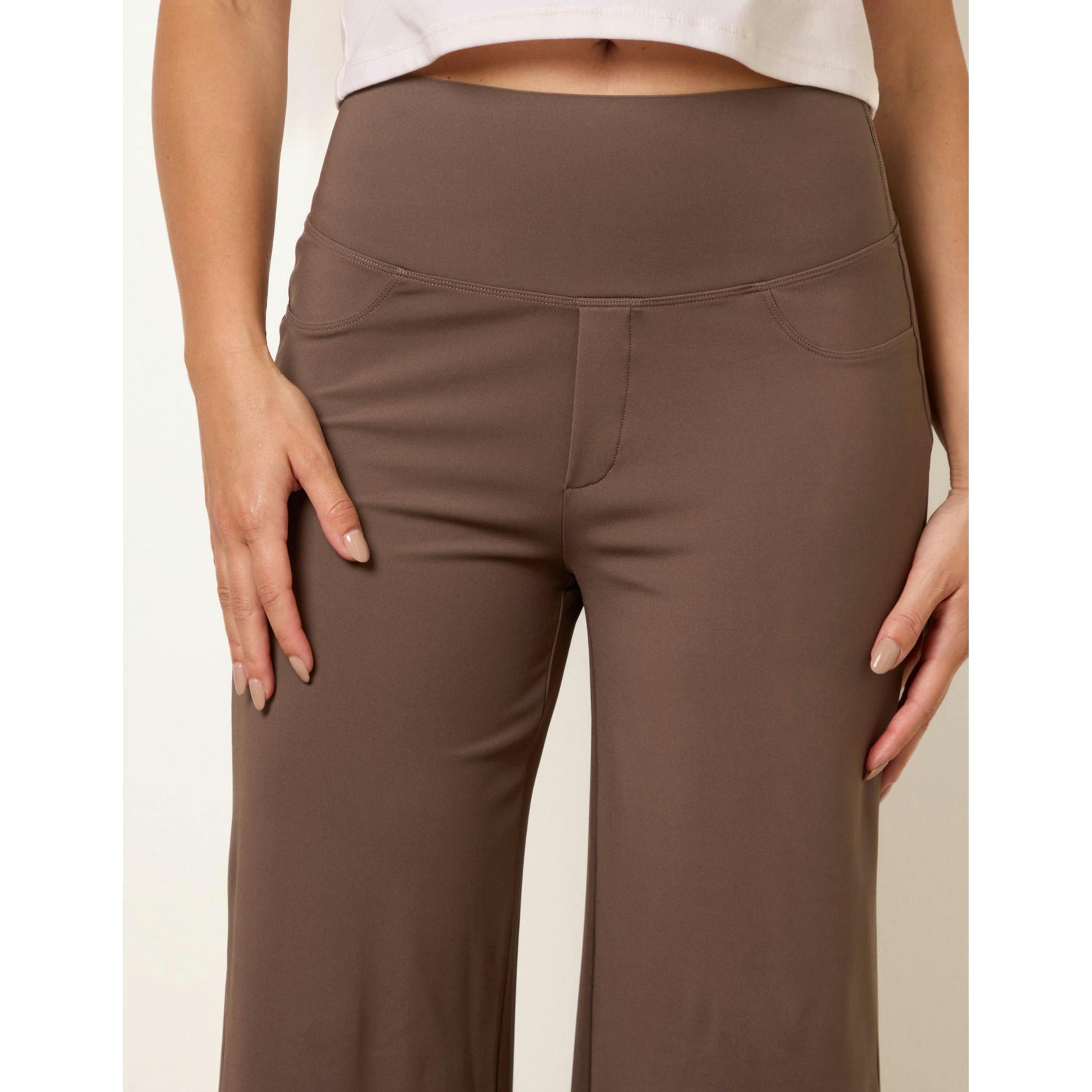 Blue Vanilla Wide Leg Soft Touch Trousers With Stretch  in Brown , view 4 of 4