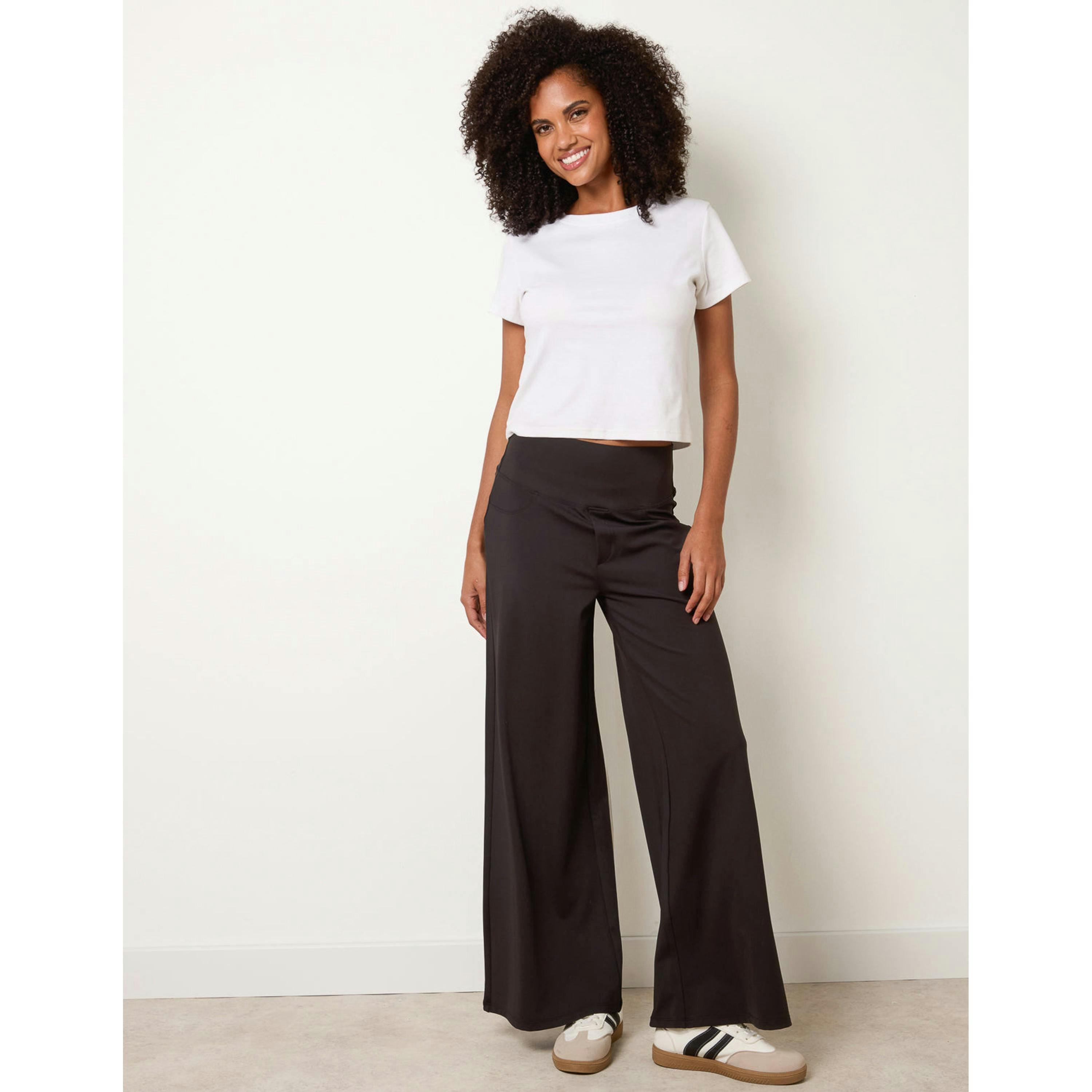 Blue Vanilla Wide Leg Soft Touch Trousers With Stretch  in Black , view 1 of 4