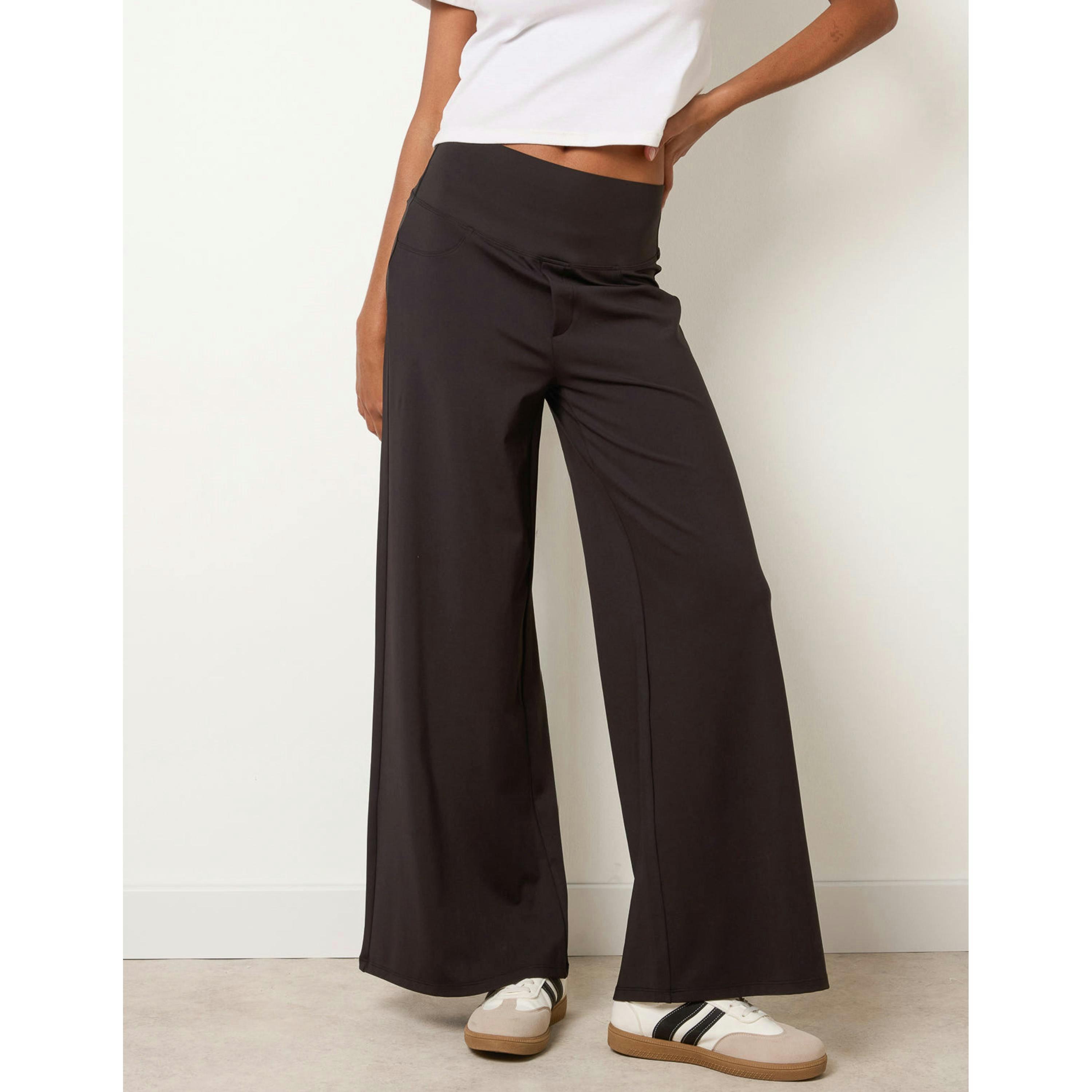 Blue Vanilla Wide Leg Soft Touch Trousers With Stretch  in Black , view 4 of 4