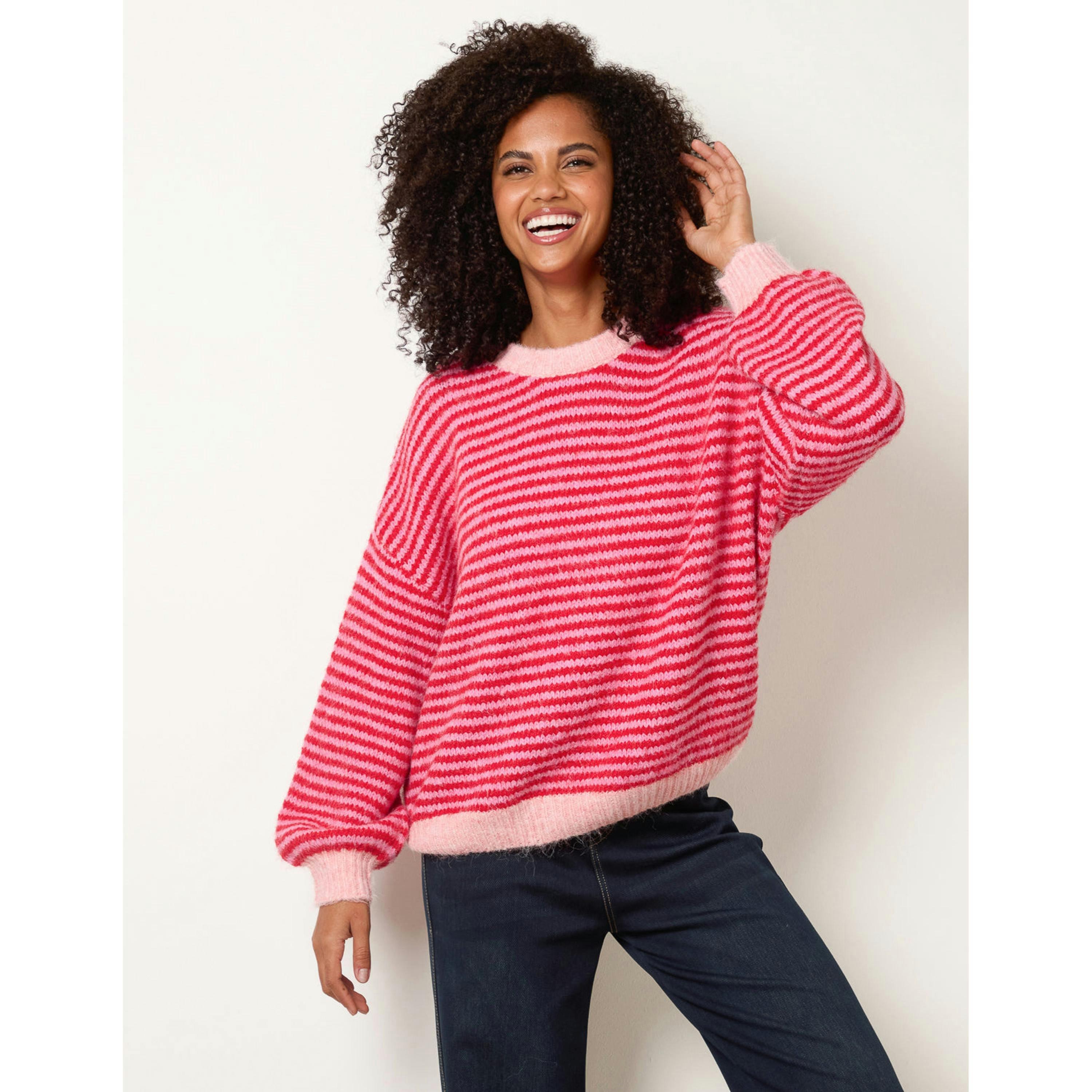 Blue Vanilla Striped Round Neck Knit Jumper  in Red , view 1 of 4