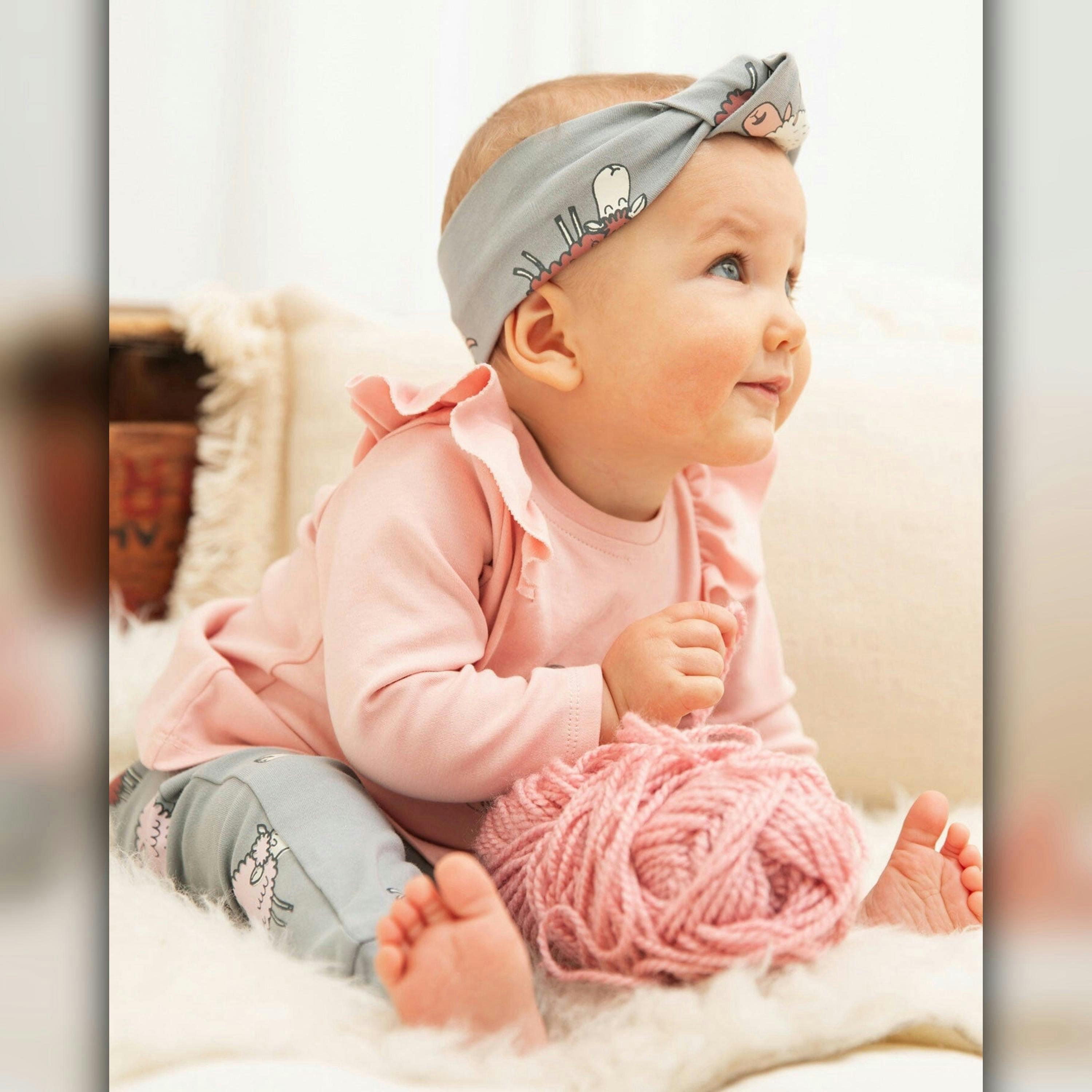 Printed Organic Cotton Headband Blue Grey Sheep , view 2 of 3