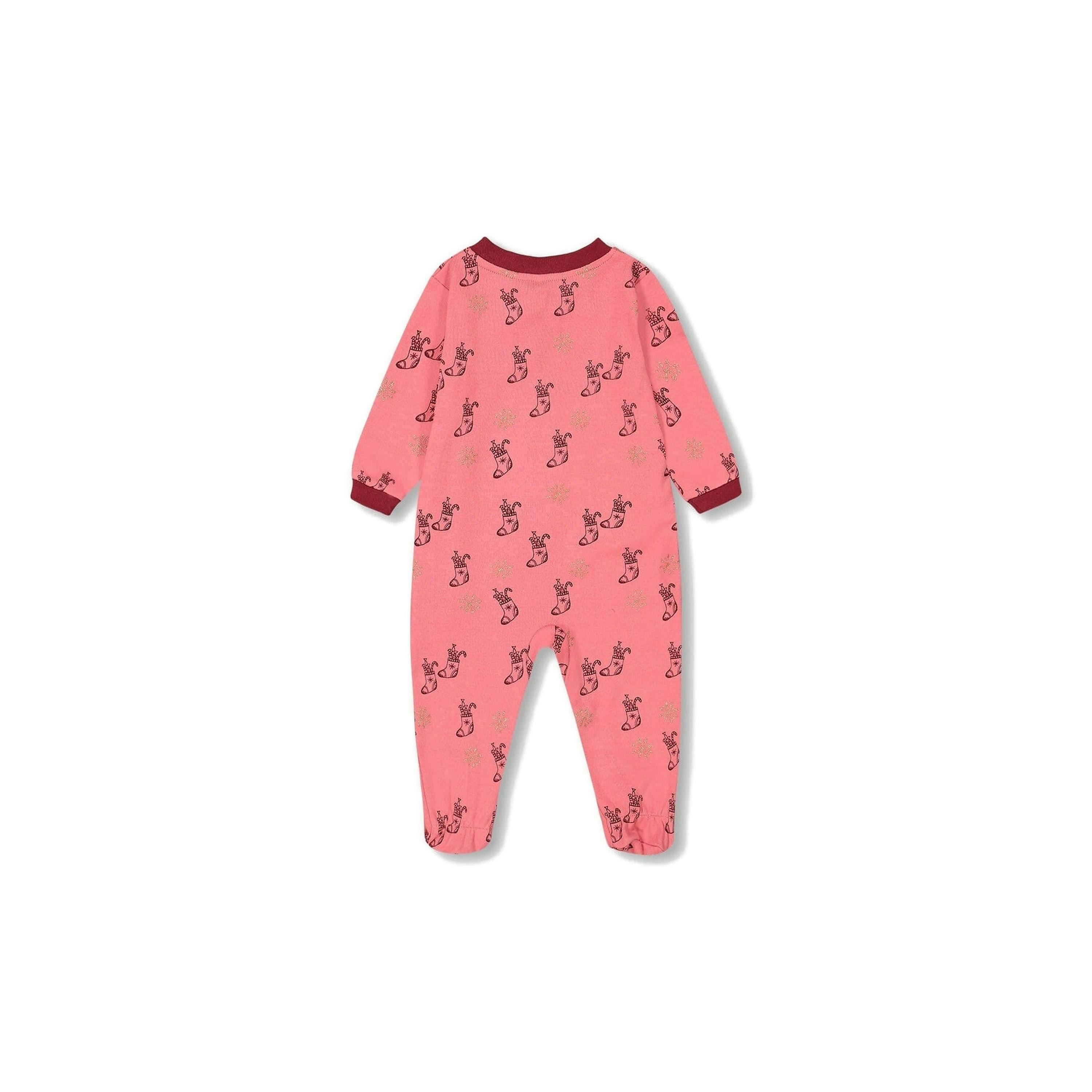 Organic Cotton One Piece Pajama Pink Christmas Stocking Print , view 2 of 3
