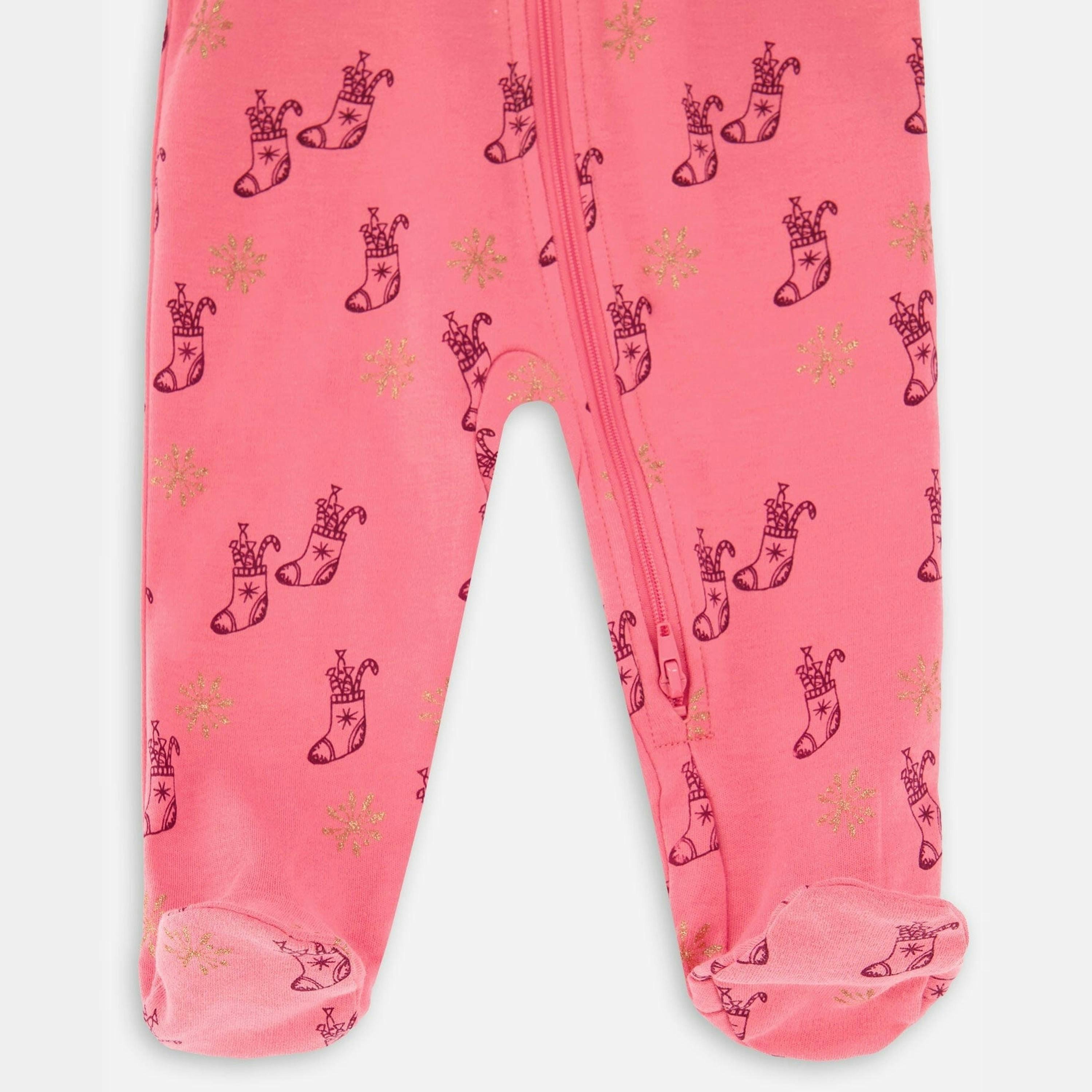 Organic Cotton One Piece Pajama Pink Christmas Stocking Print , view 3 of 3