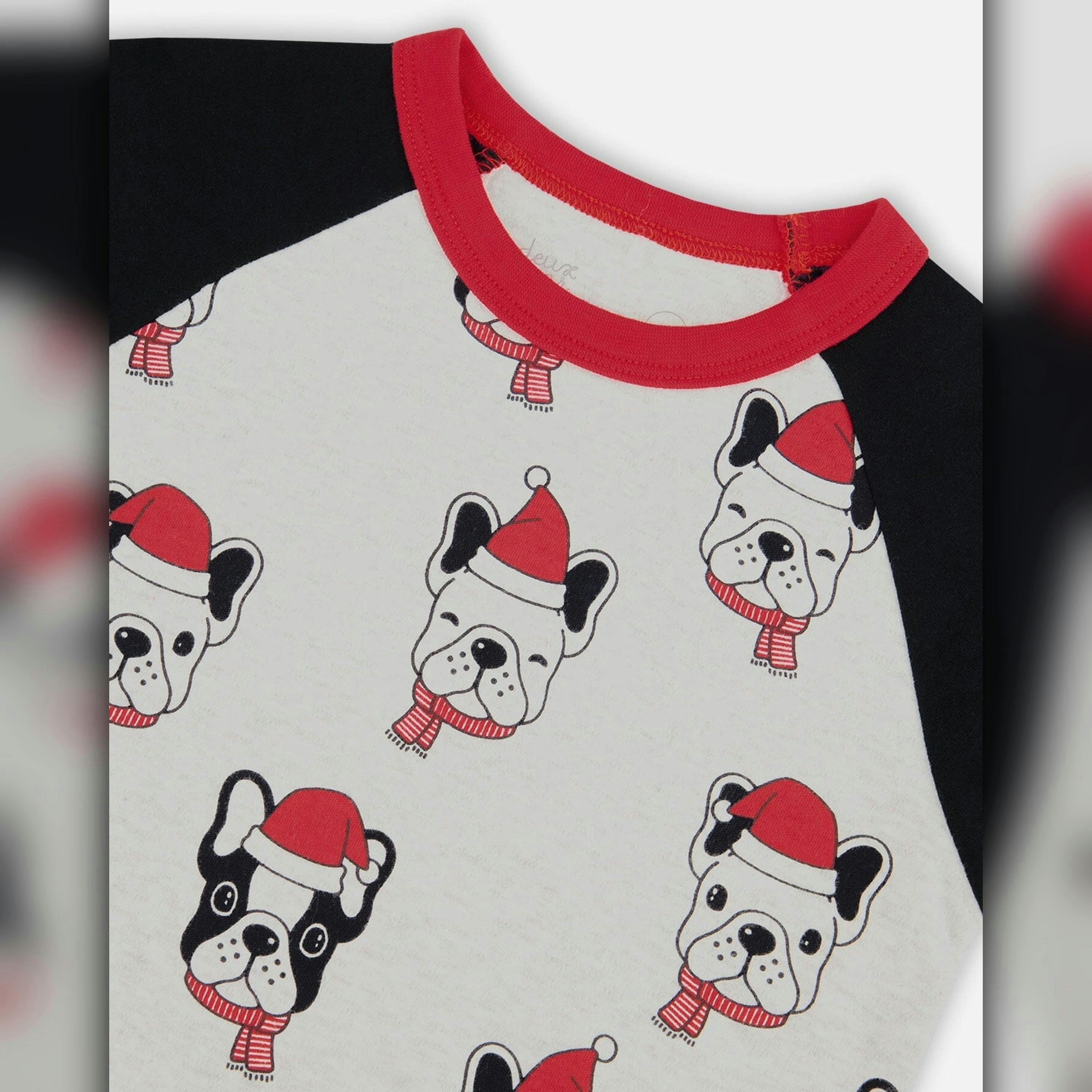 Organic Cotton Printed Dogs Two Piece Pajama Set Oatmeal Mix , view 4 of 5