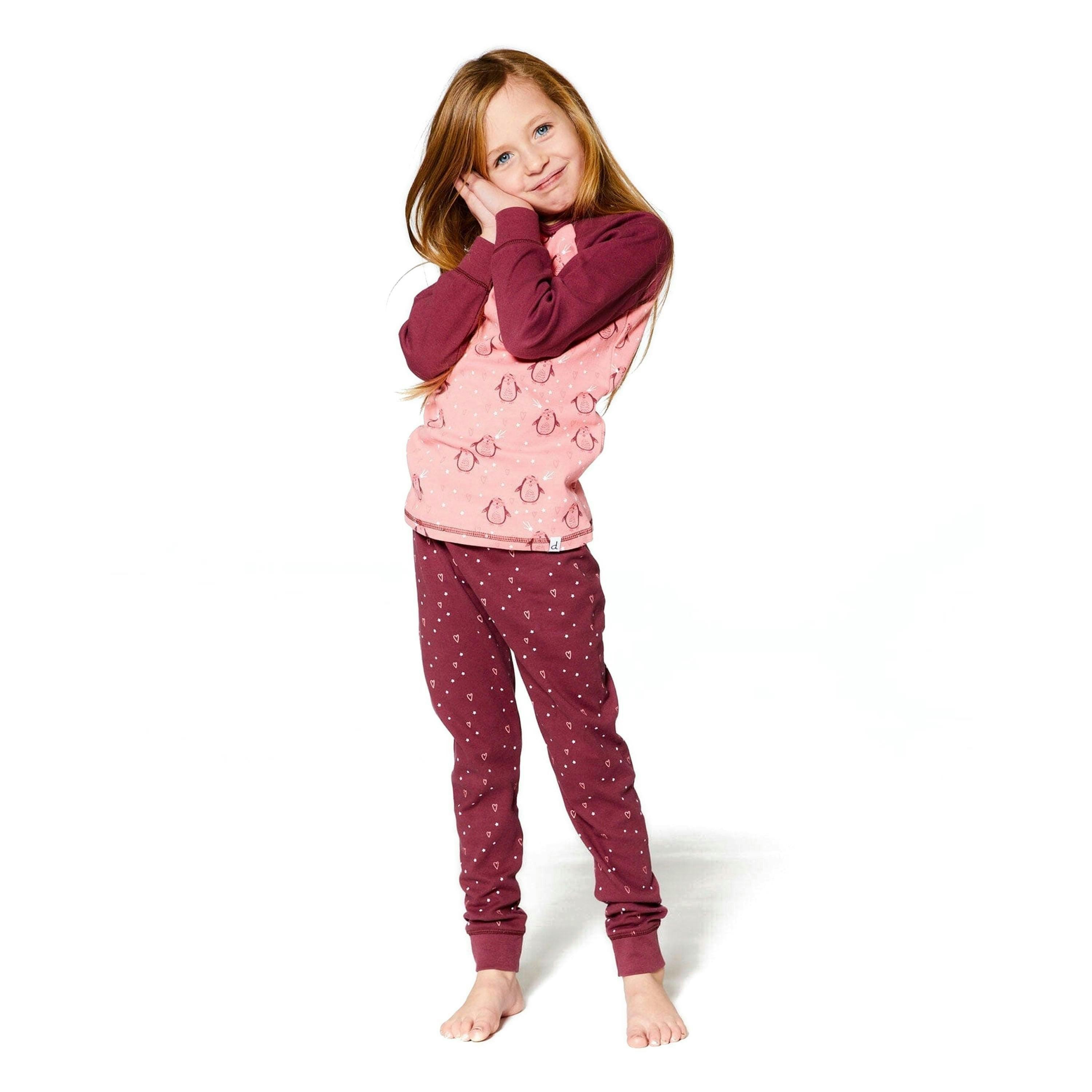 Organic Cotton Long Sleeve Two Piece Printed Penguins Pajama Set Pink , view 2 of 5