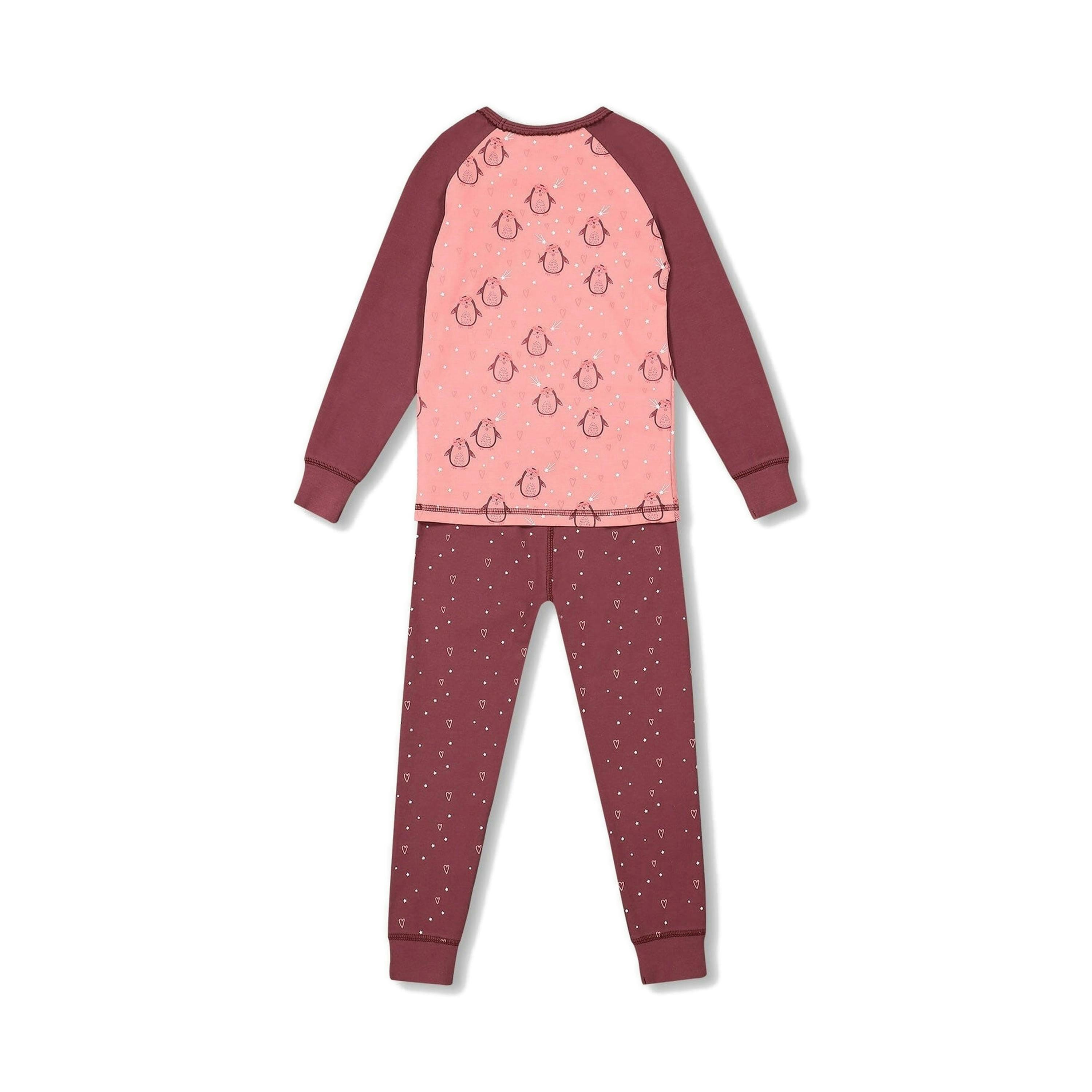 Organic Cotton Long Sleeve Two Piece Printed Penguins Pajama Set Pink , view 3 of 5