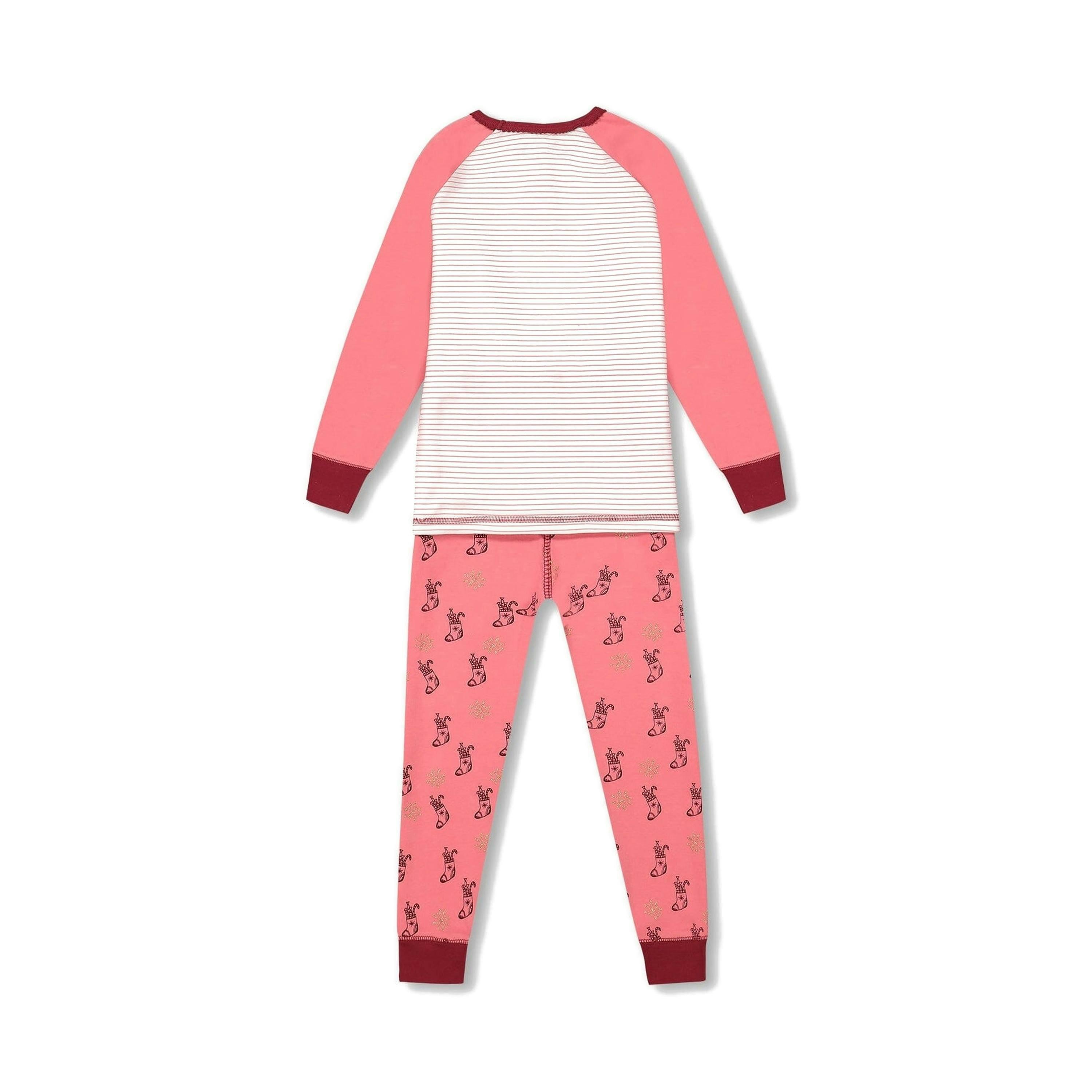 Organic Cotton Long Sleeve Two Piece Printed Christmas Stocking Pajama Set Pink , view 3 of 5
