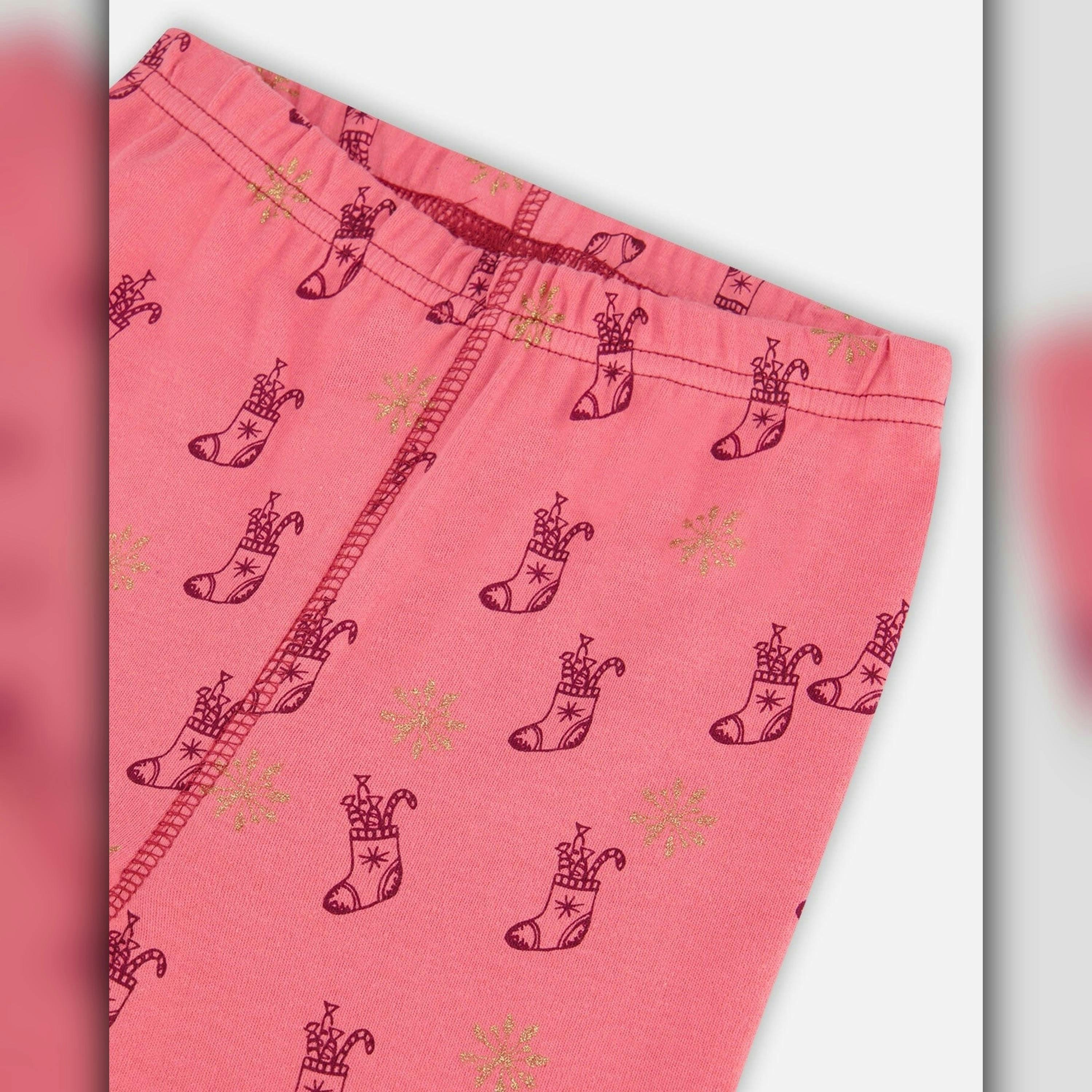 Organic Cotton Long Sleeve Two Piece Printed Christmas Stocking Pajama Set Pink , view 5 of 5