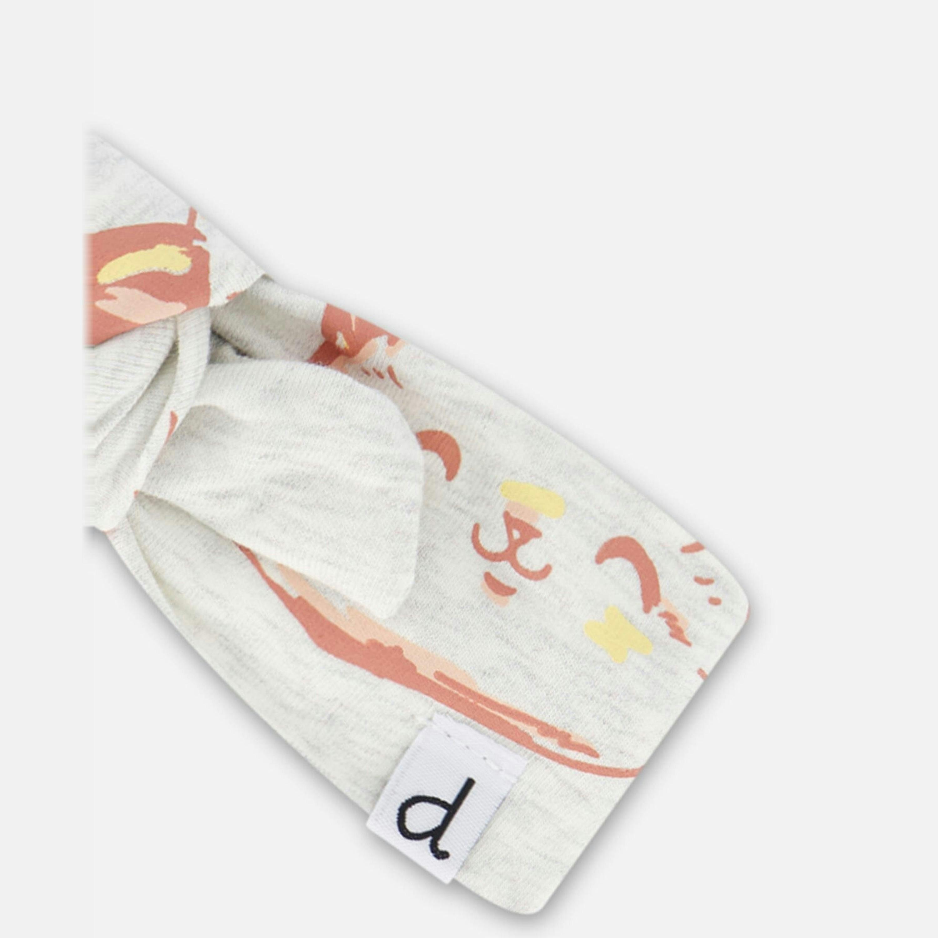 Organic Cotton Headband Heather Beige With Printed Cat , view 3 of 3