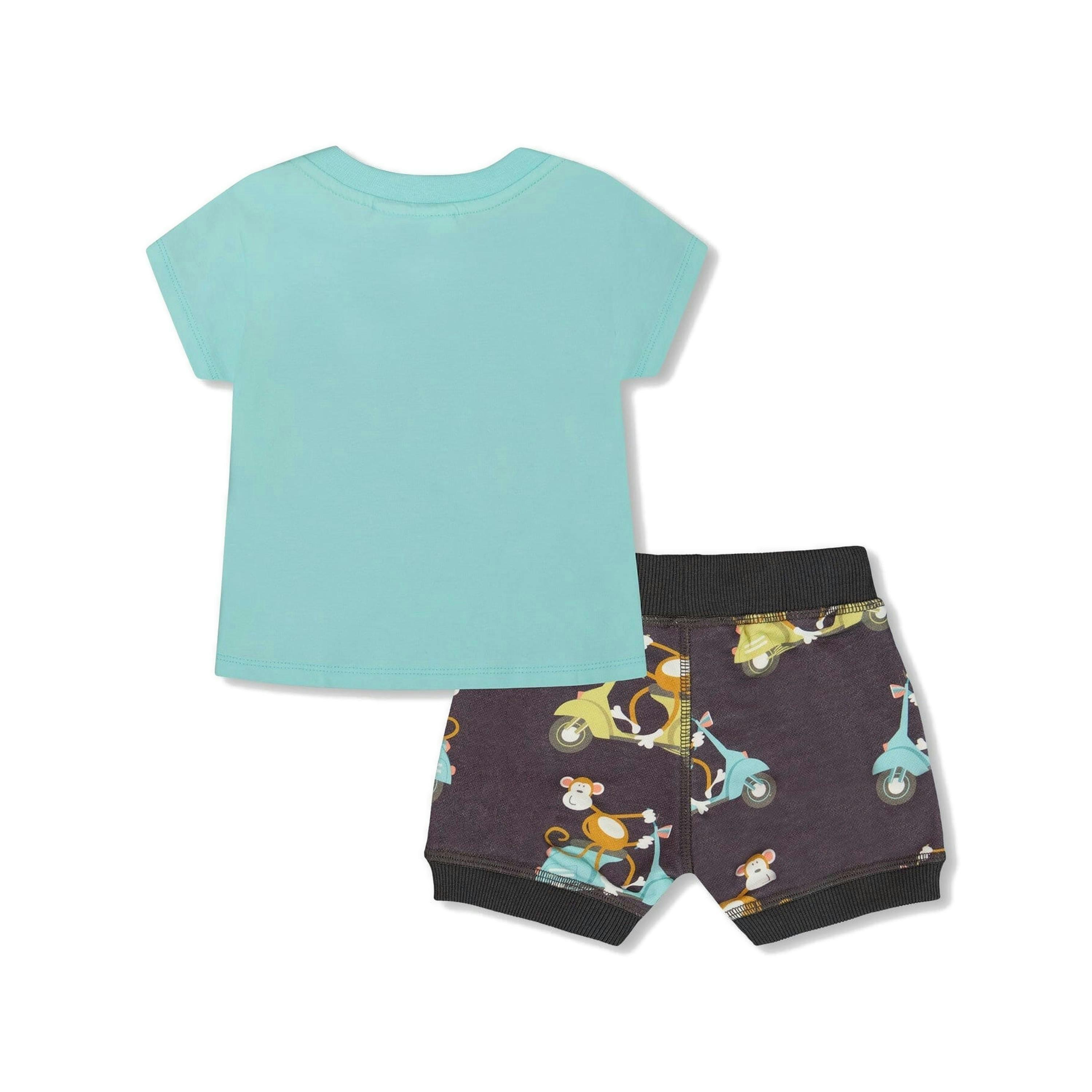 Two-Piece Top And Short Set Monkey On Navy And Turquoise Moped , view 4 of 6