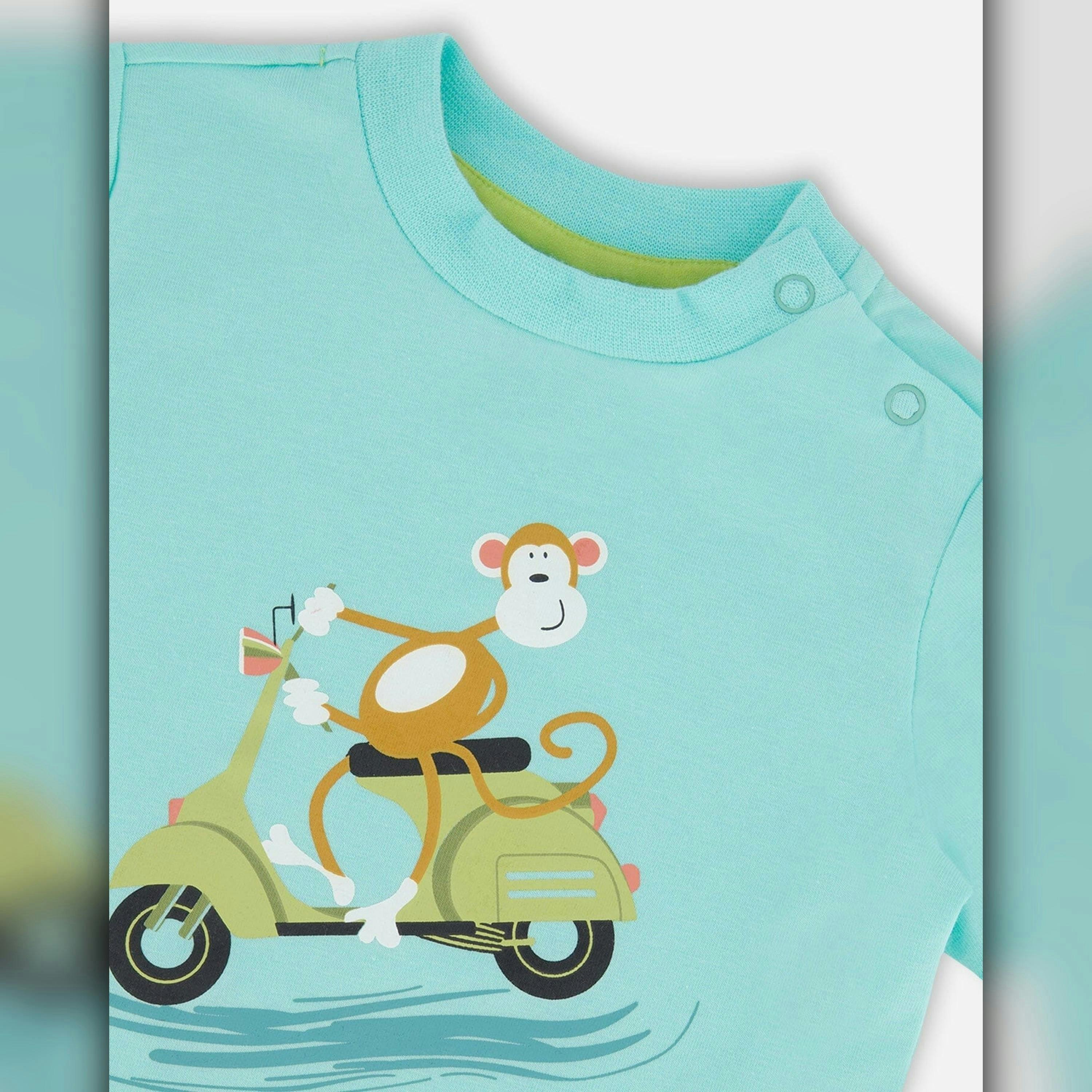 Two-Piece Top And Short Set Monkey On Navy And Turquoise Moped , view 5 of 6