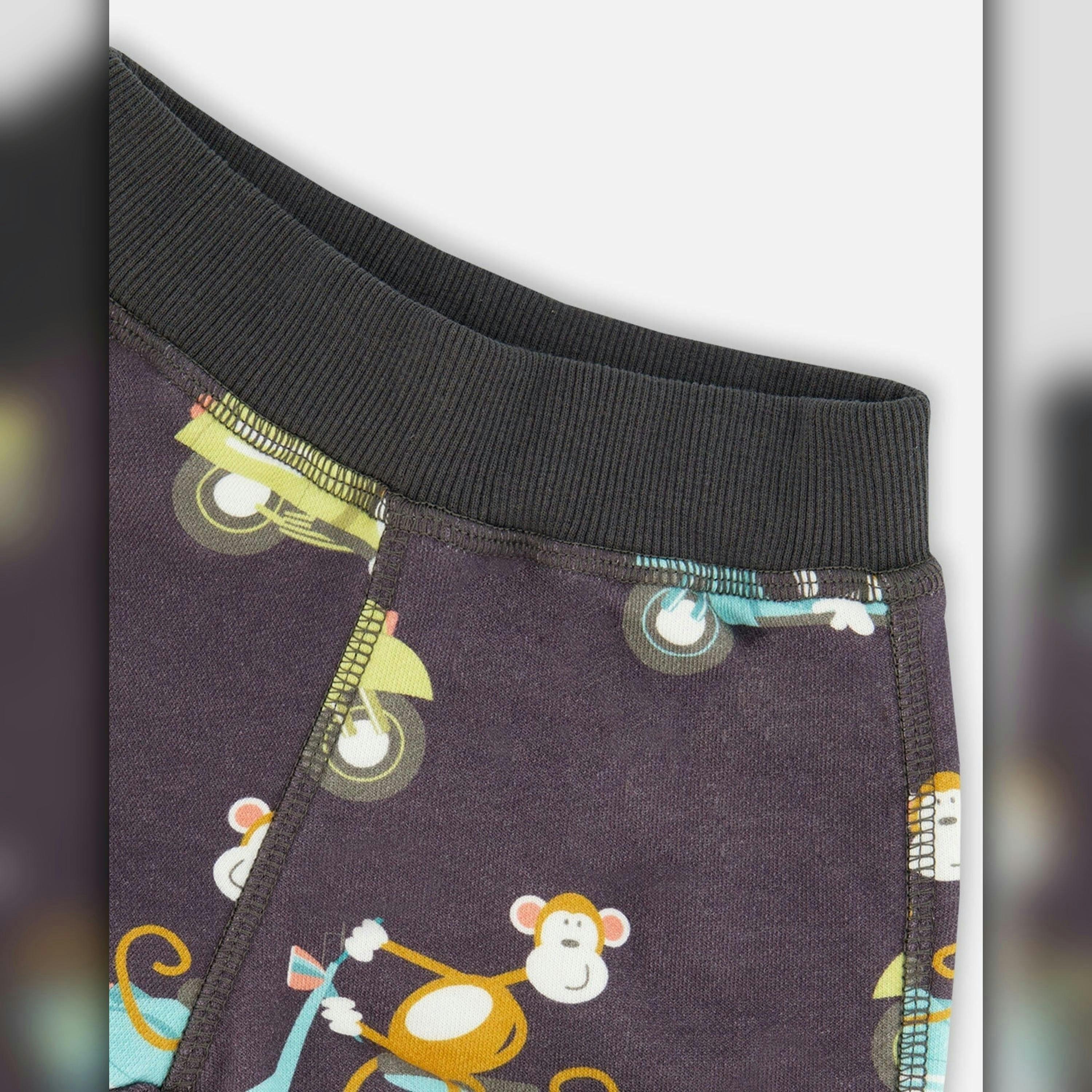 Two-Piece Top And Short Set Monkey On Navy And Turquoise Moped , view 6 of 6