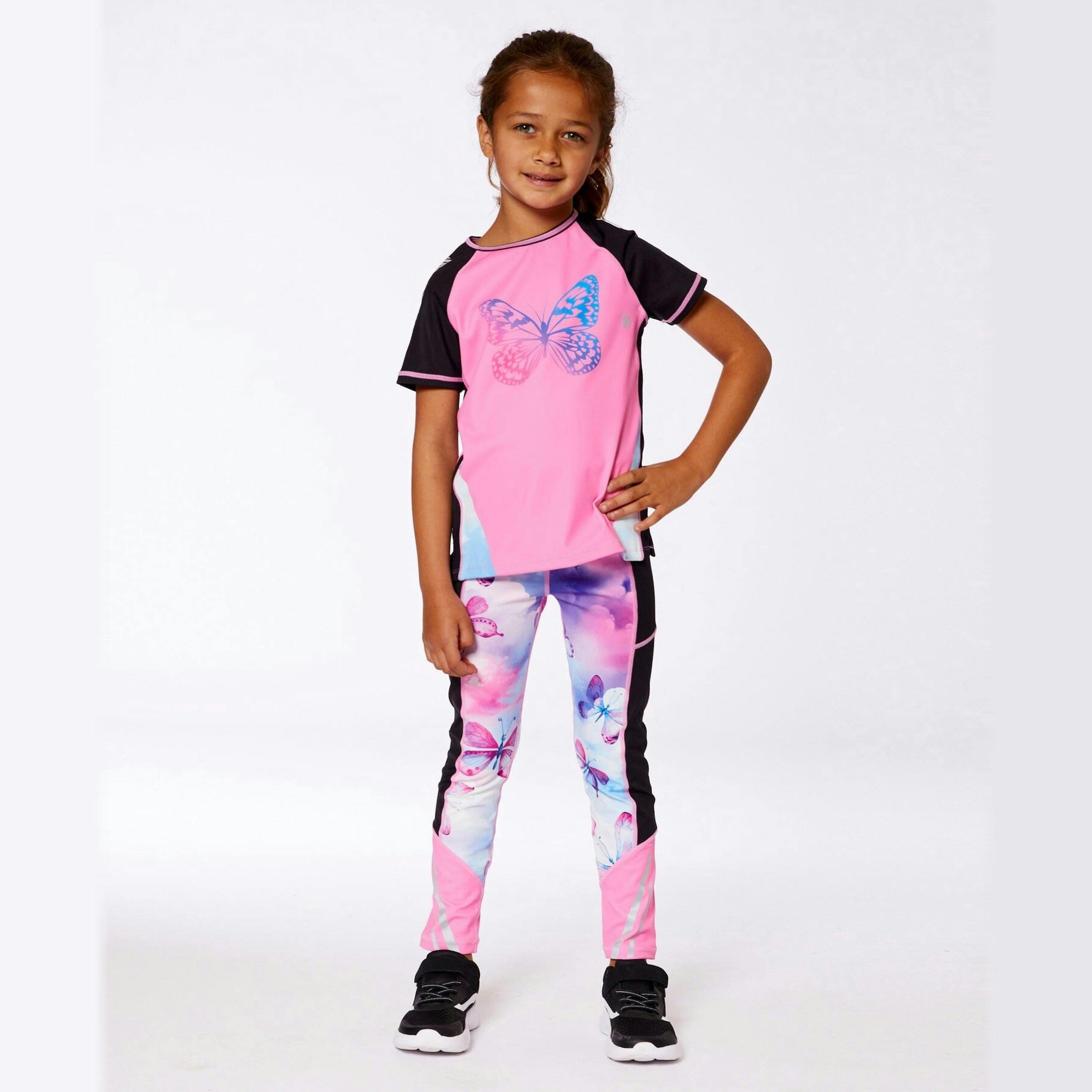 Printed Short Sleeve Athletic Top Pink With Butterflies , view 2 of 3