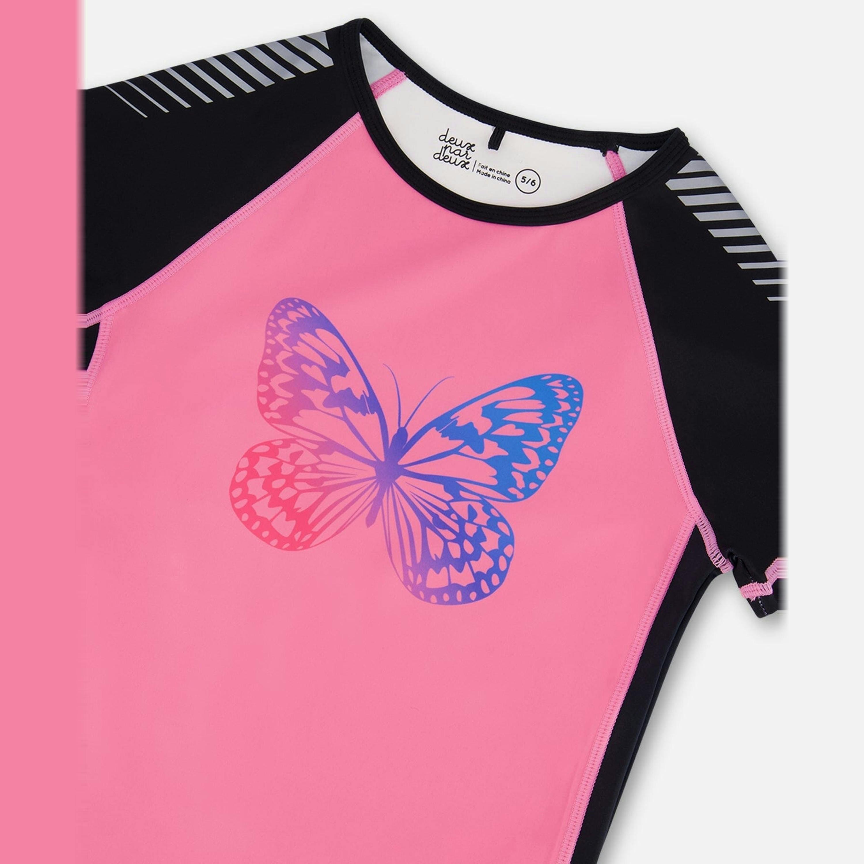 Printed Short Sleeve Athletic Top Pink With Butterflies , view 3 of 3