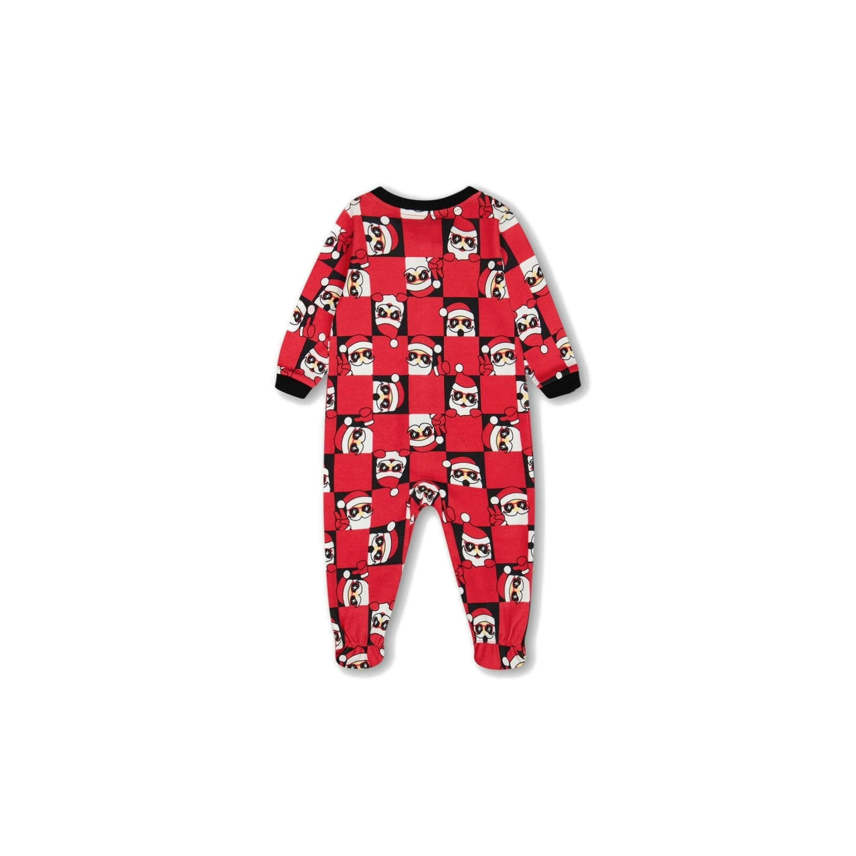 Organic Cotton One Piece Pajama Red Printed Santa , view 2 of 3