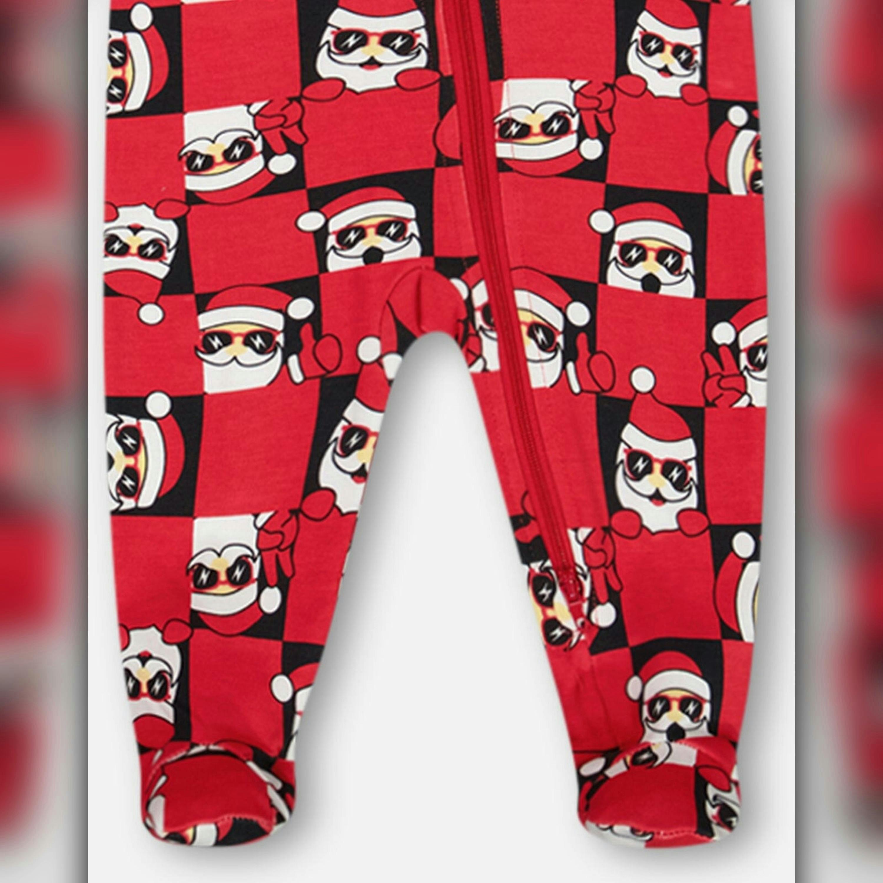 Organic Cotton One Piece Pajama Red Printed Santa , view 3 of 3