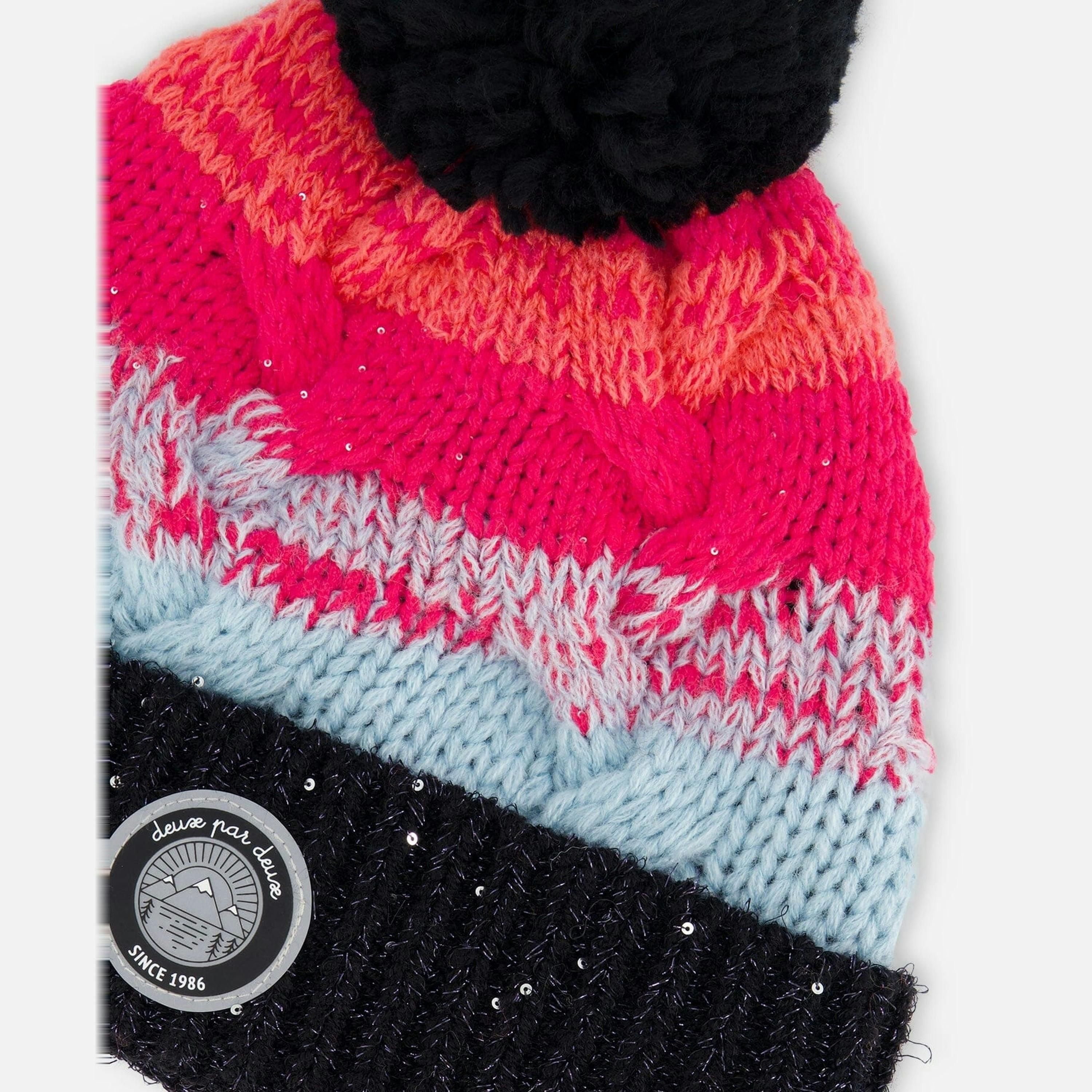 Knit Hat Gradient Blue, Coral And Fuschia , view 5 of 6