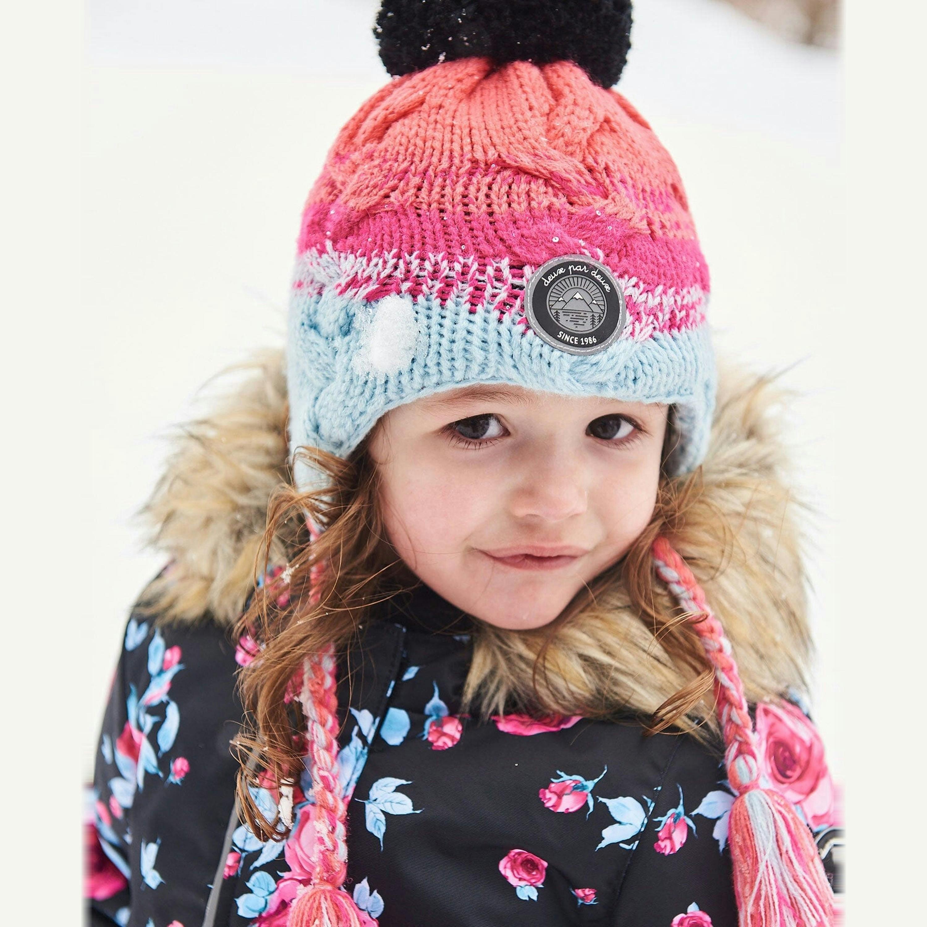 Peruvian Knit Hat Gradient Blue, Coral And Fuschia , view 2 of 5