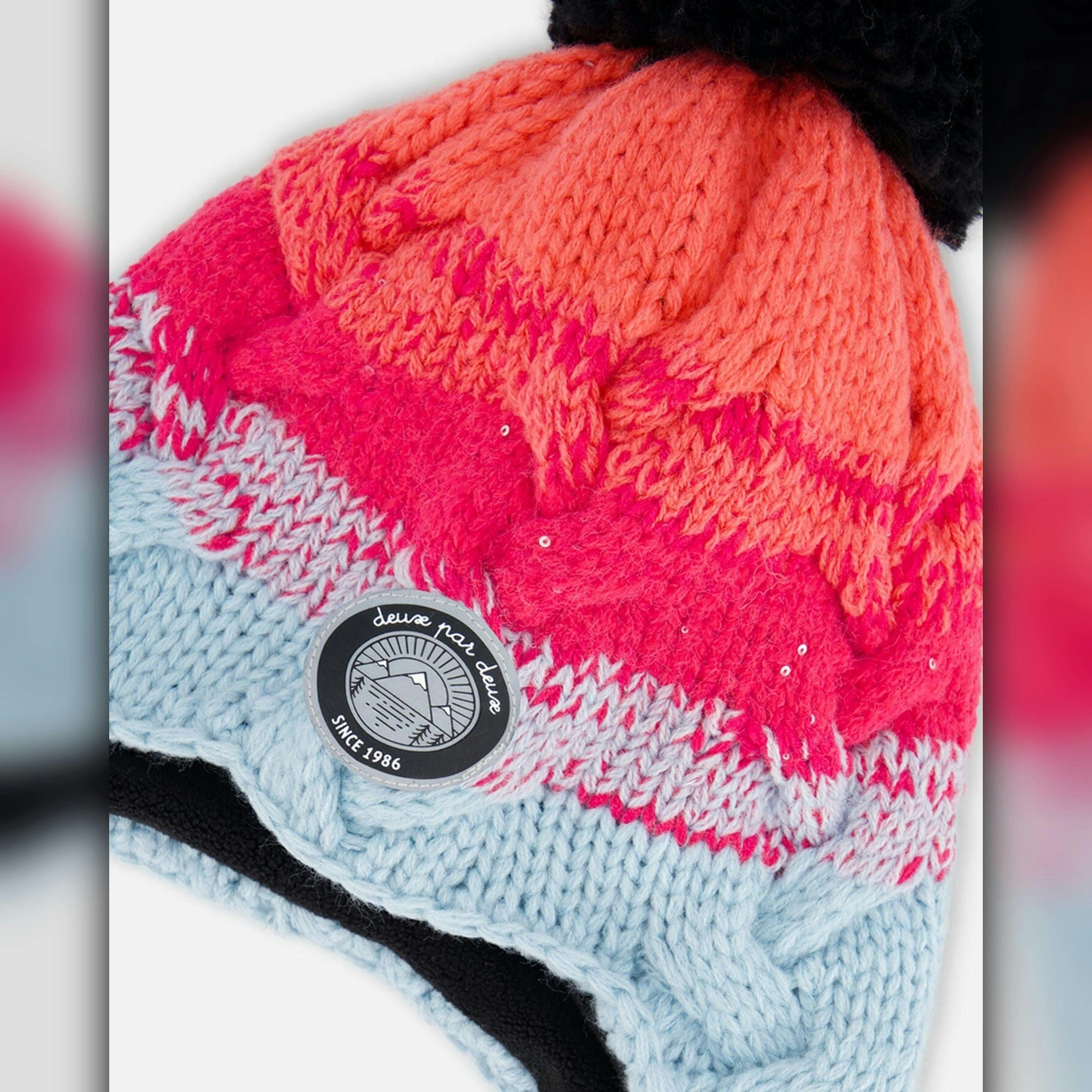 Peruvian Knit Hat Gradient Blue, Coral And Fuschia , view 4 of 5