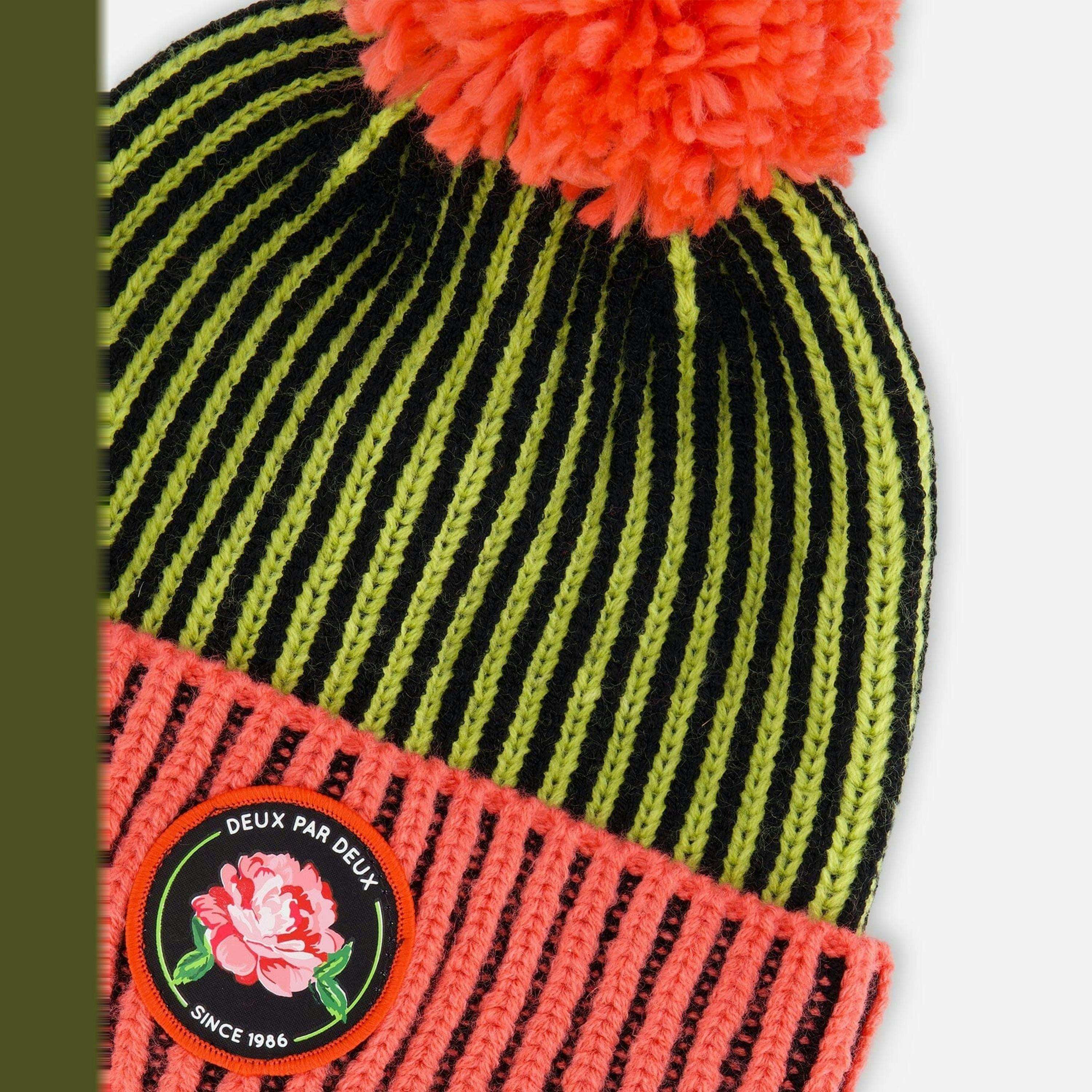 Knit Hat Black, Lime And Coral , view 4 of 5
