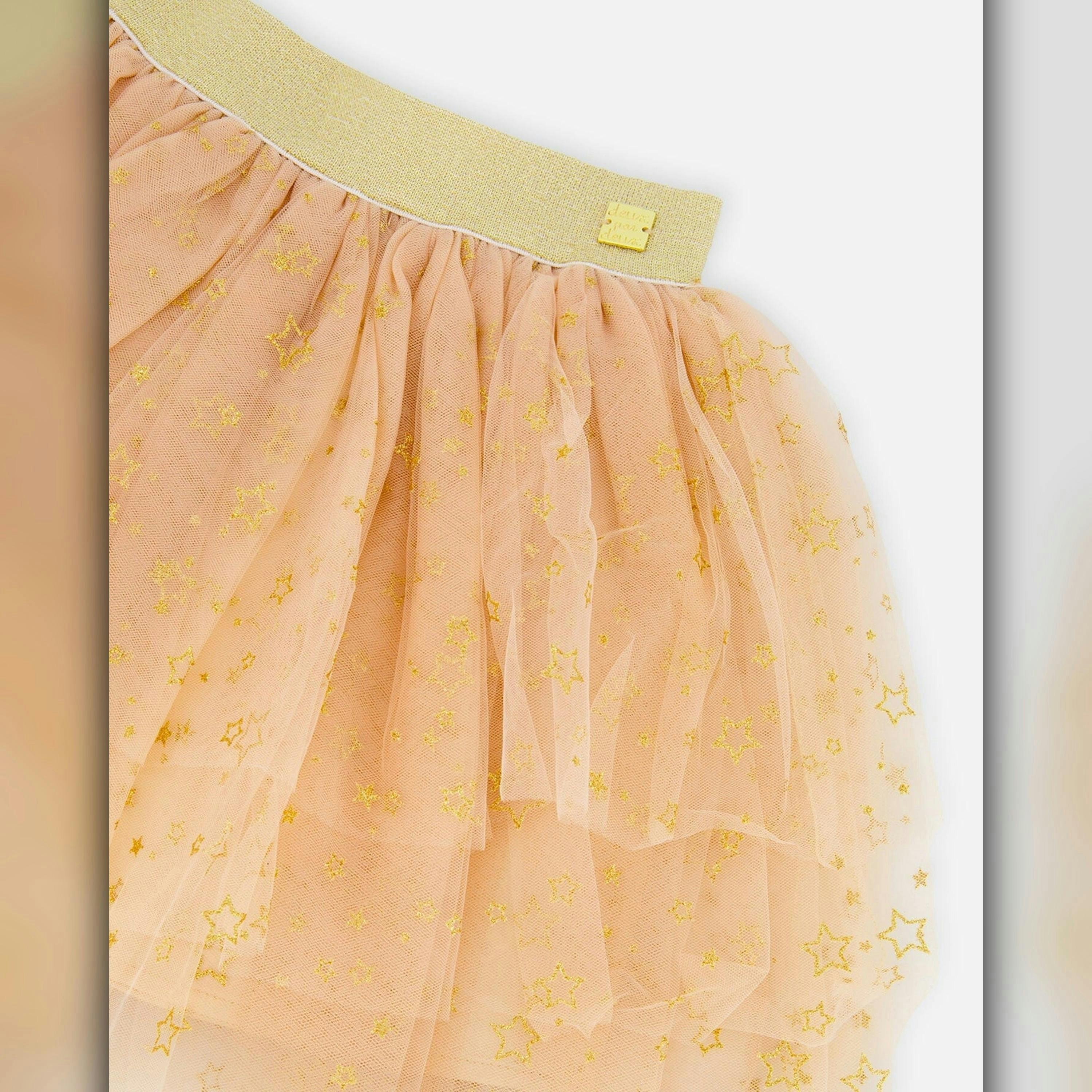 Multi Layer Glittering Mesh Skirt Beige , view 3 of 4