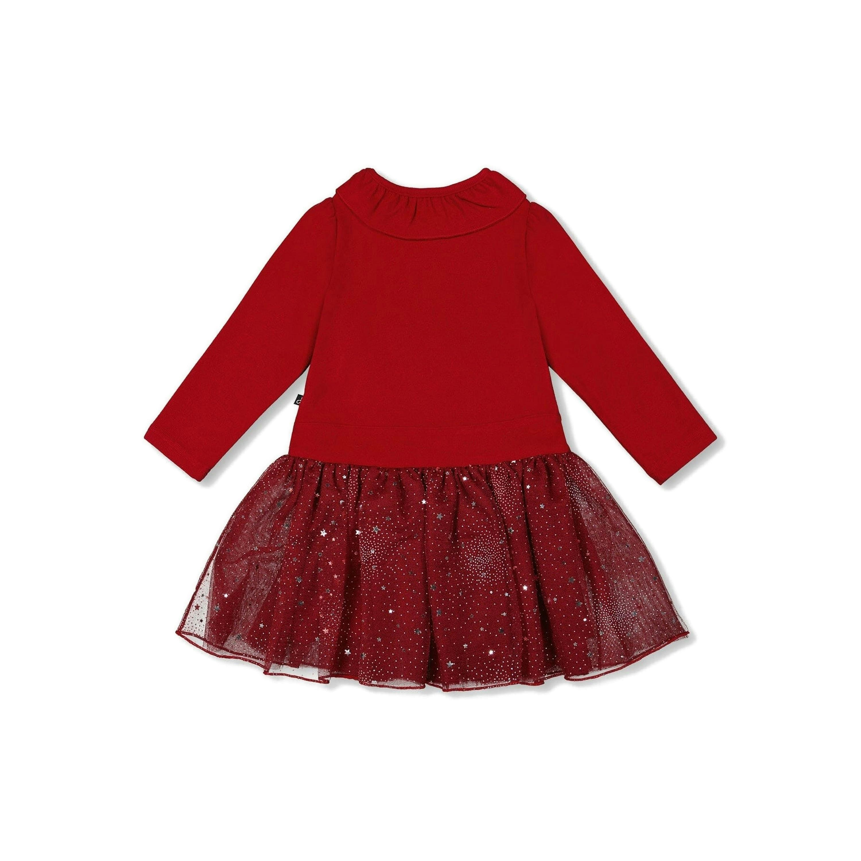 Bi-Material Dress With Glittering Skirt Red , view 3 of 5